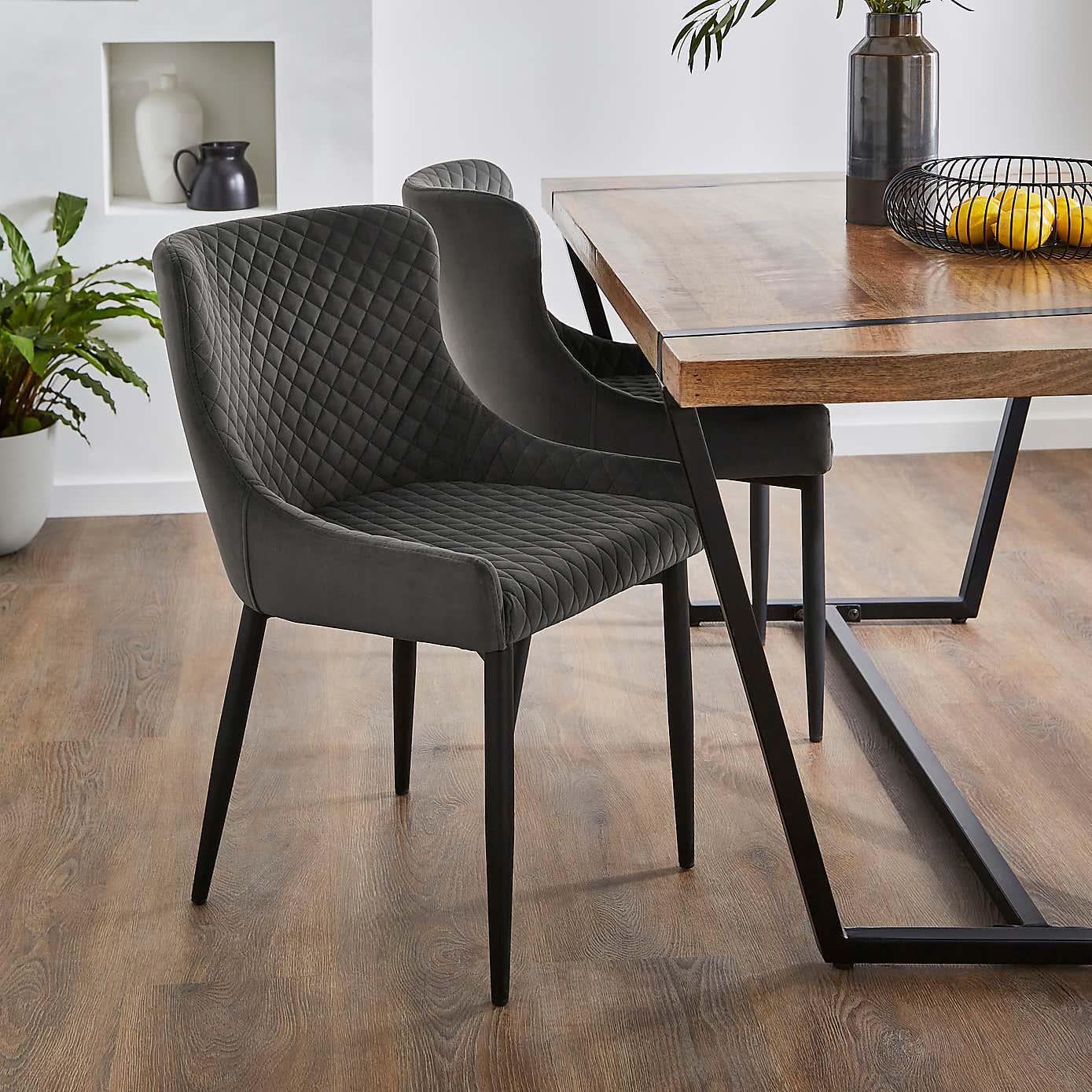 Montreal Set of 2 Dining Chairs Charcoal Velvet