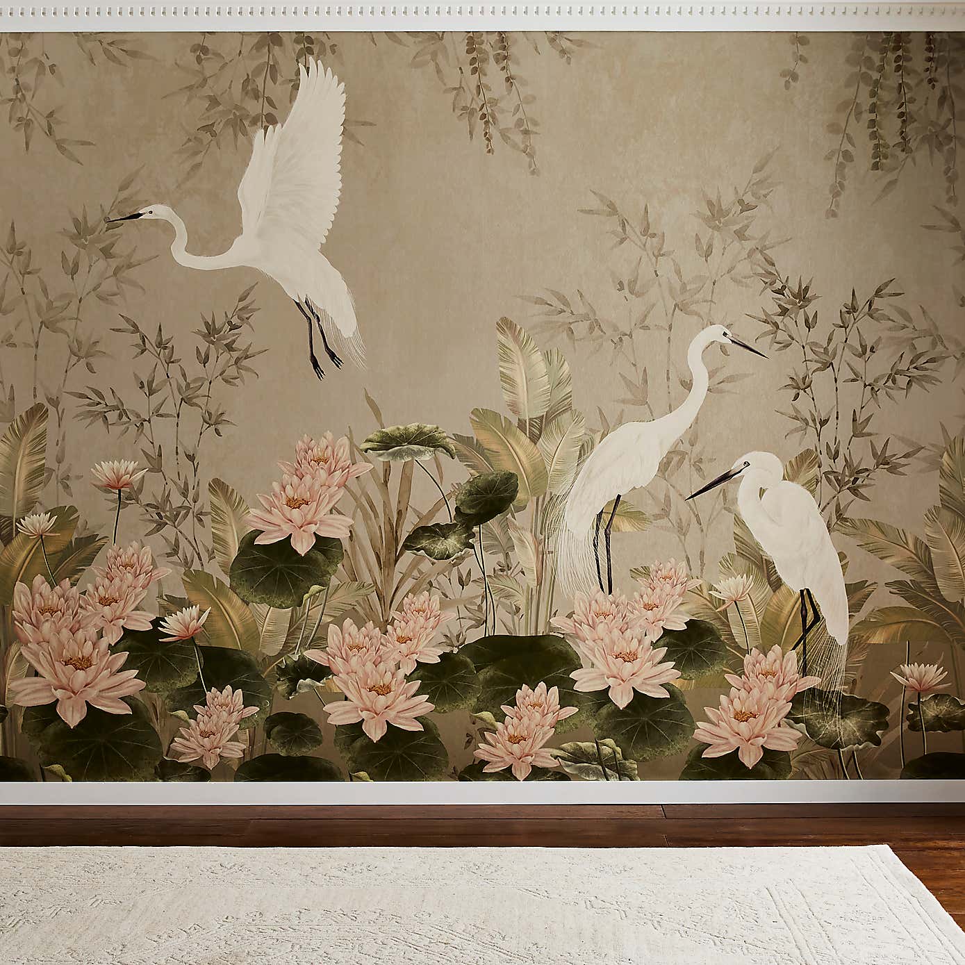 Cranberry and Laine Opulent Crane Wall Mural