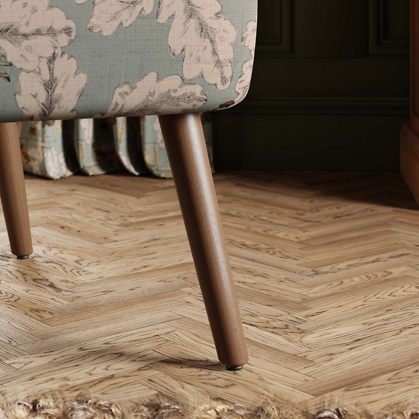 Eliza Wooden Armchair, Flatweave Arboretum Print