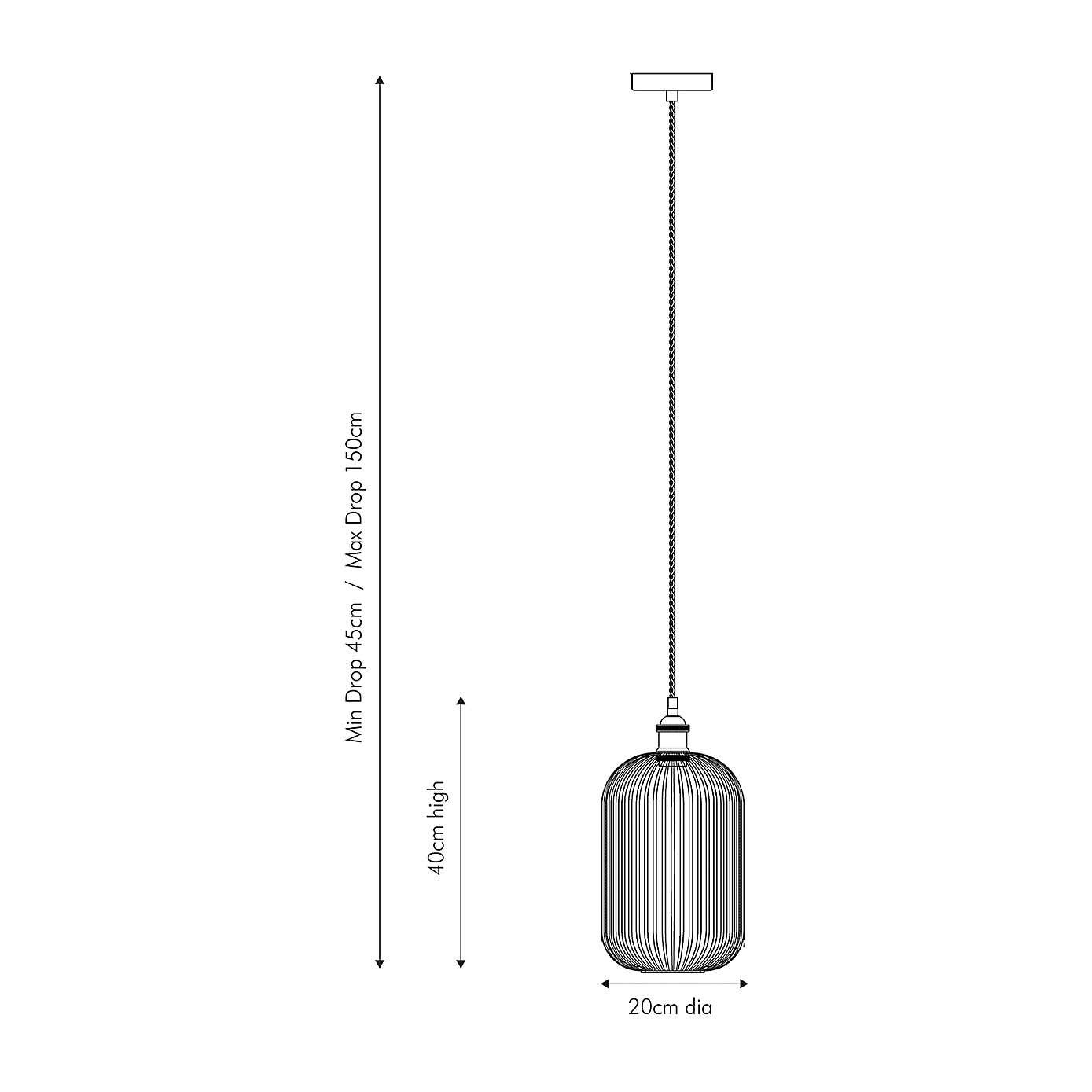 Abigail Tall Ribbed Glass Pendant, Clear