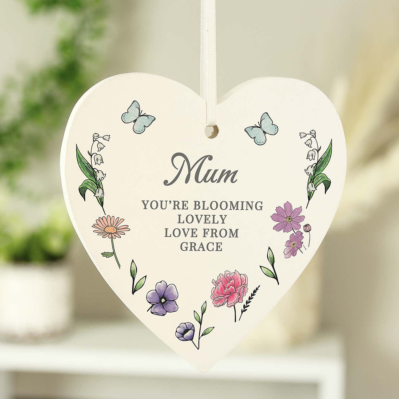 Personalised Wild Flowers Wooden Heart