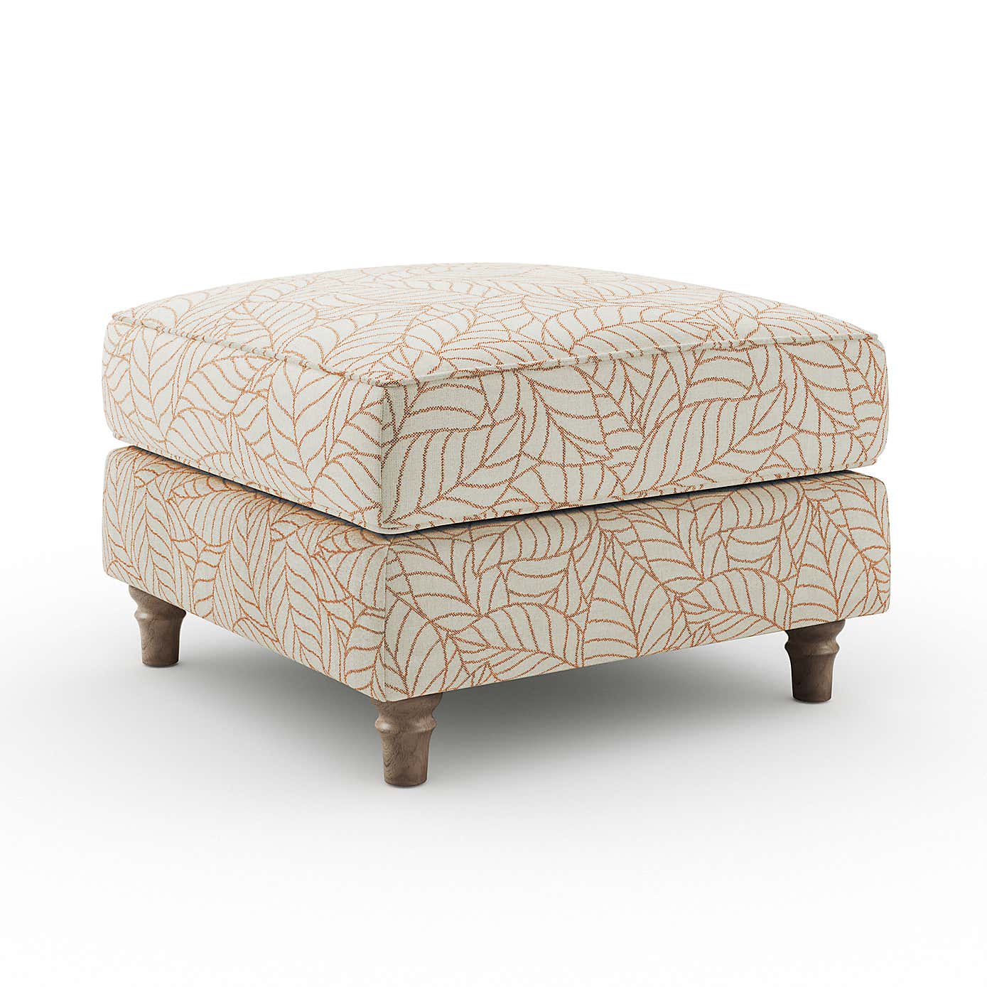 Flori Footstool, Leaf Print Fabric