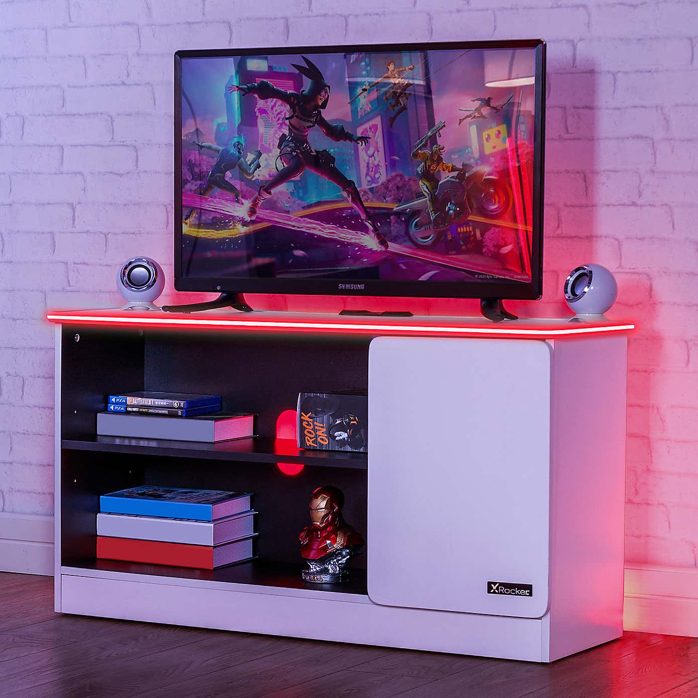 X Rocker White Carbon Tek TV Media Cabinet with Neo Fibre LED
