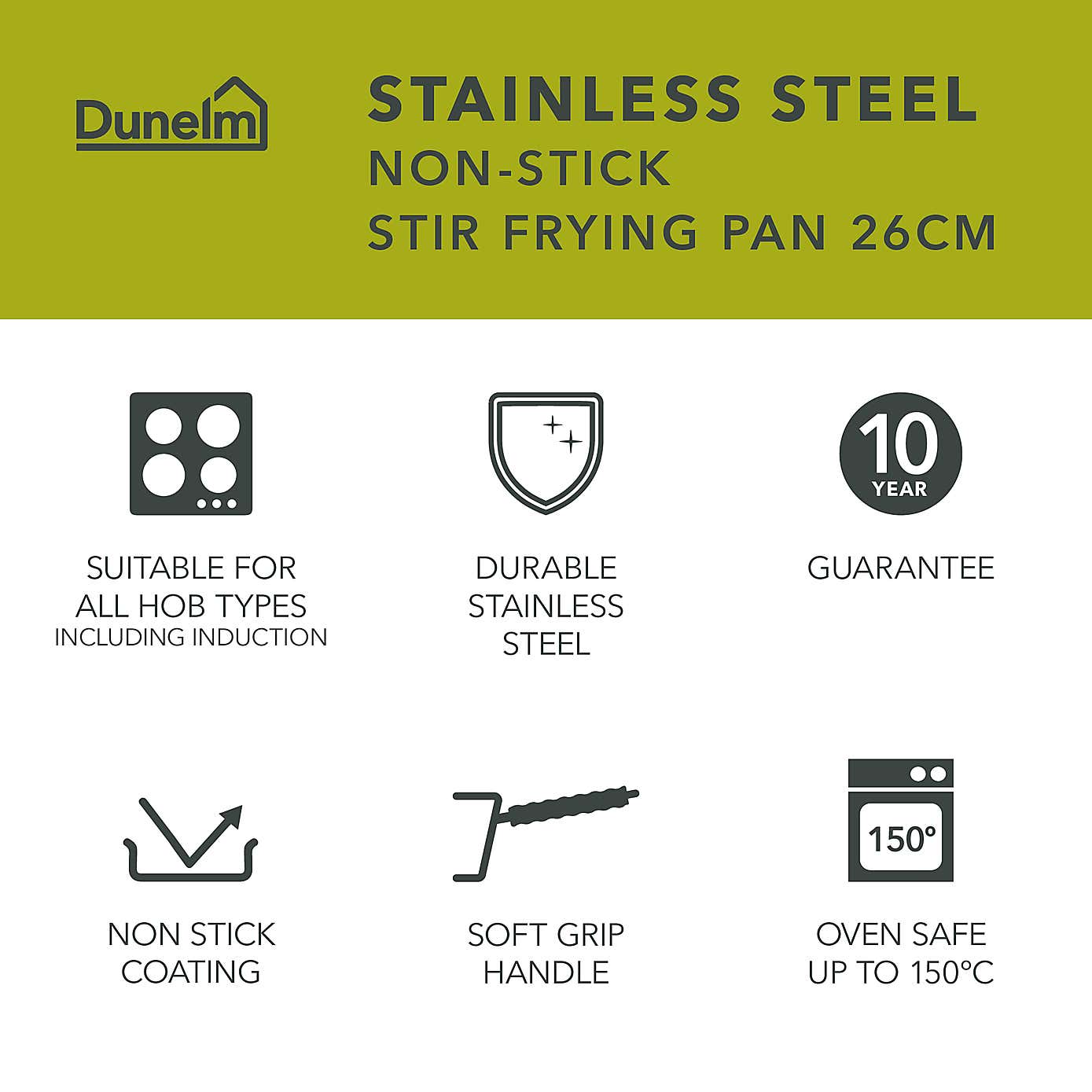 Non-Stick Stainless Steel Stir Fry Pan, 26cm