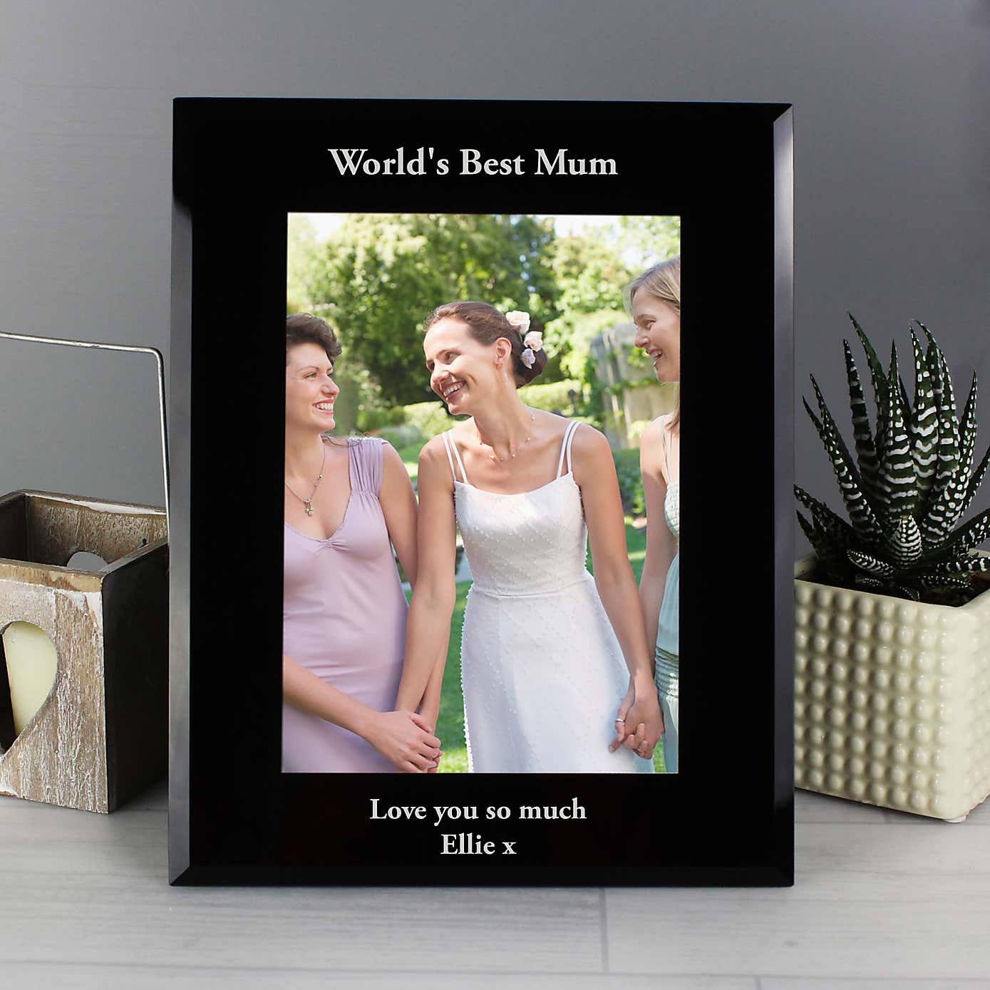 Personalised Portrait Black Glass Photo Frame