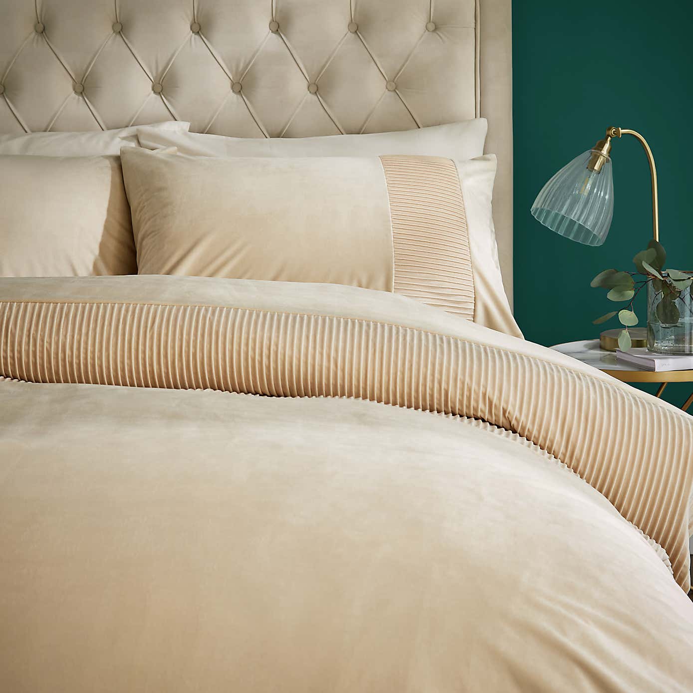 Liliana Pleated Velvet Duvet Cover and Pillowcase Set