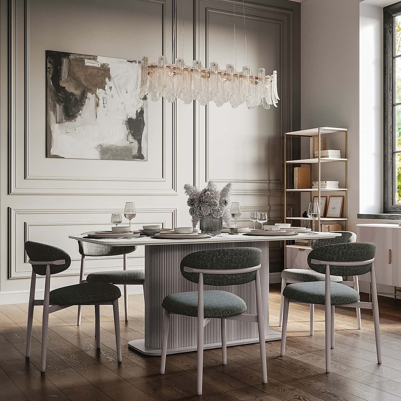 Indus Valley Cleo 6 Seater Dining Table with 6 Cleo Dining Chairs