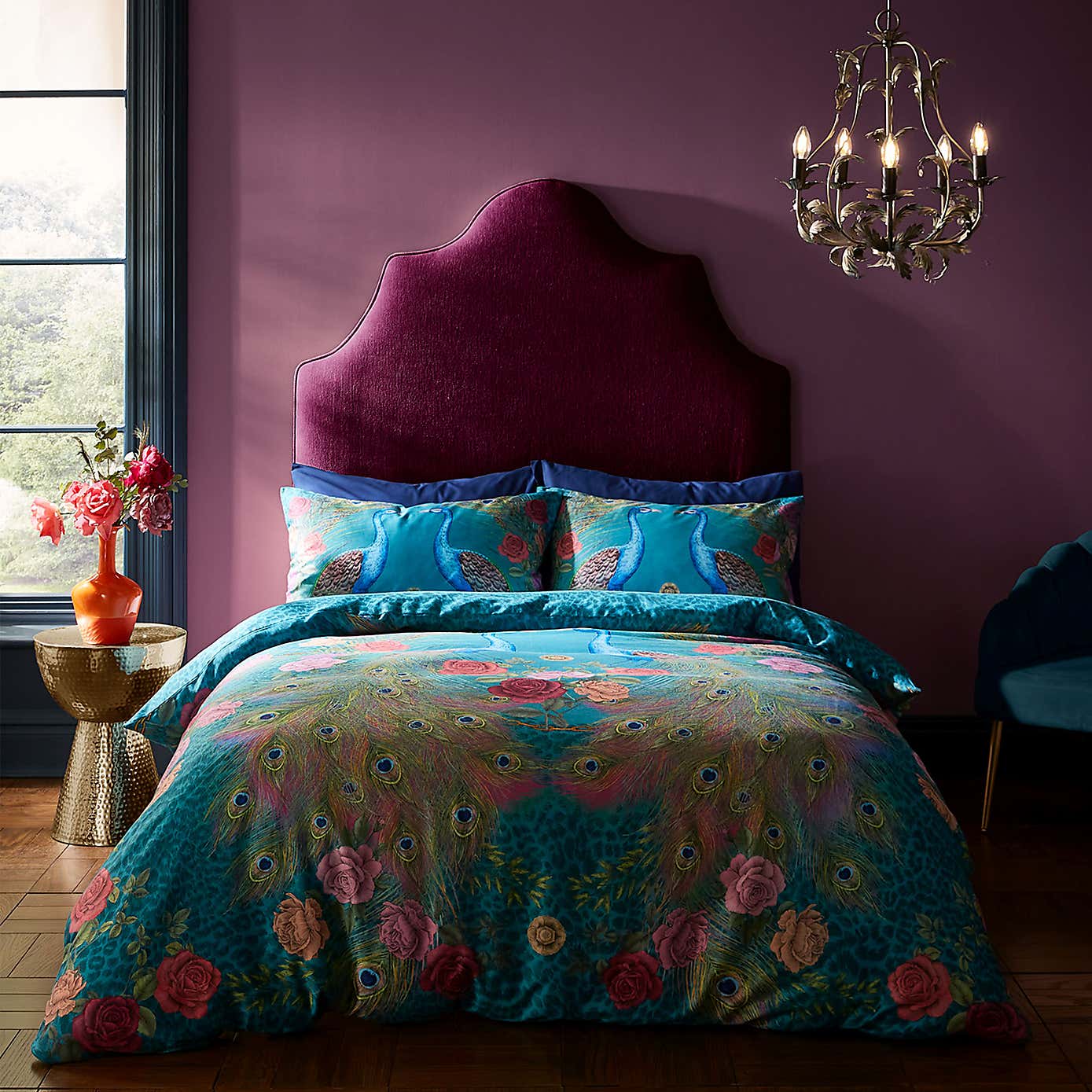 Matthew Williamson Xanadu Peacock 200 Thread Count Cotton Pink Duvet Cover and Pillowcase Set