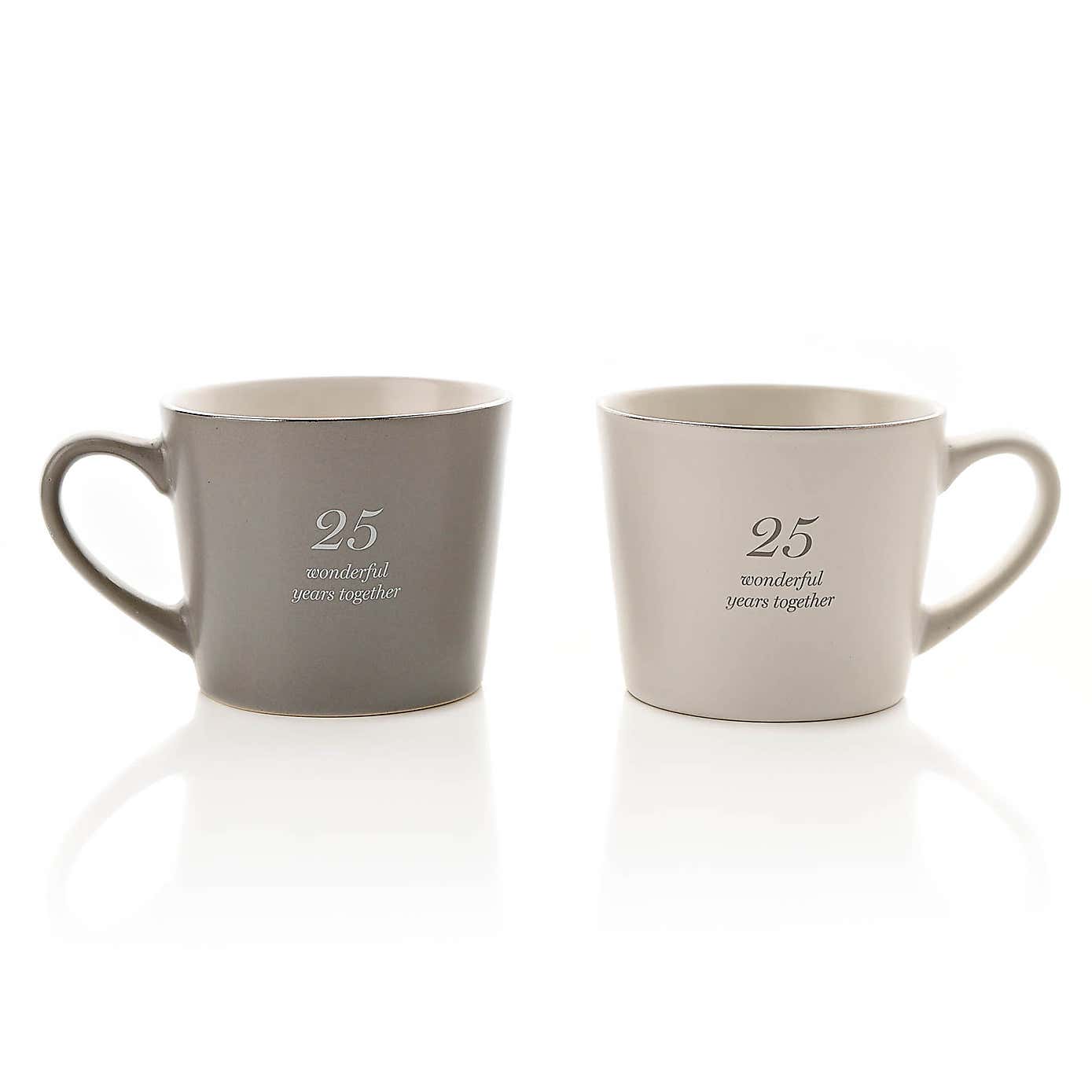 Amore Set of 2 Grey & White 25th Anniversary Mugs
