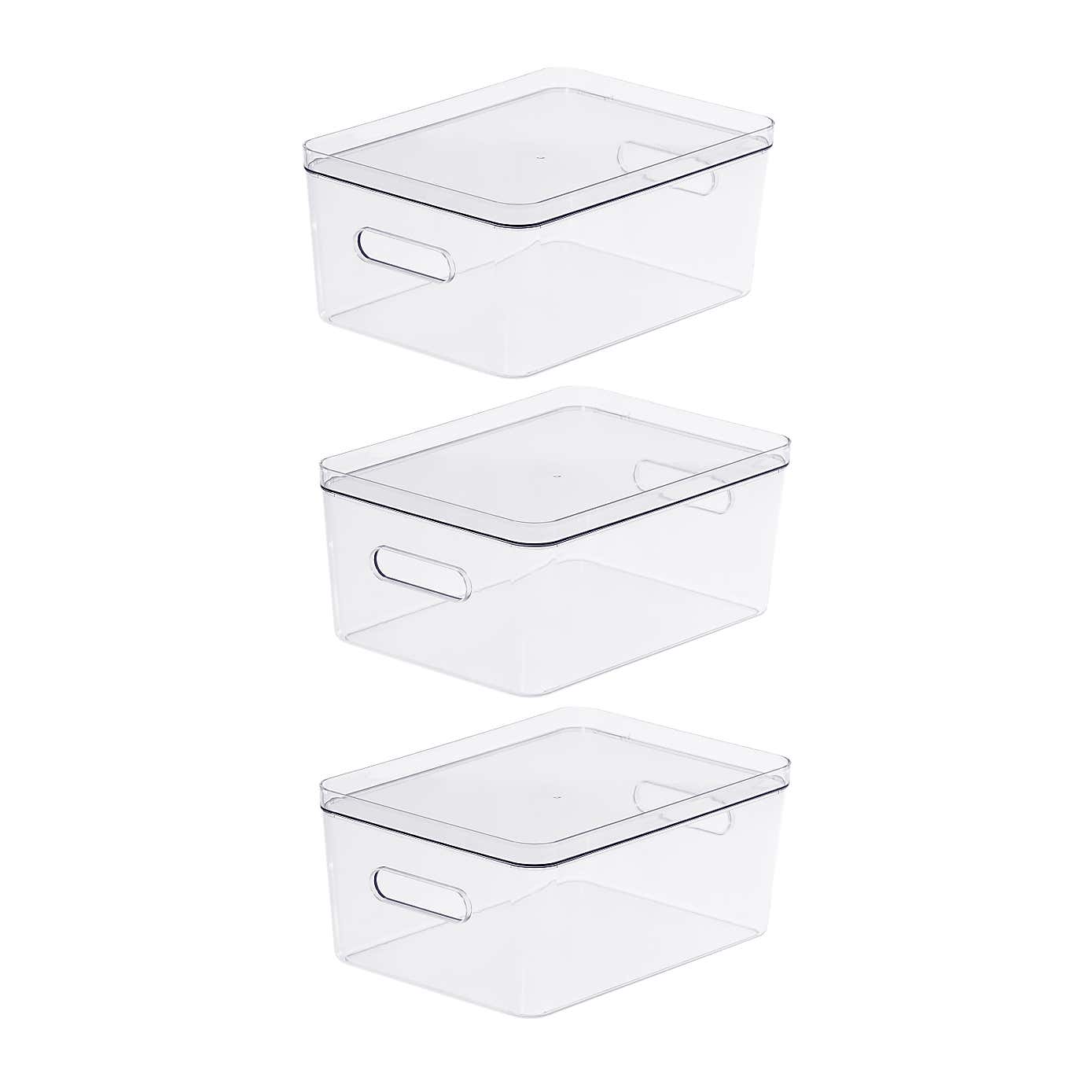 Compact Storage Tub Large with lids 15.4L Set of 3, Clear
