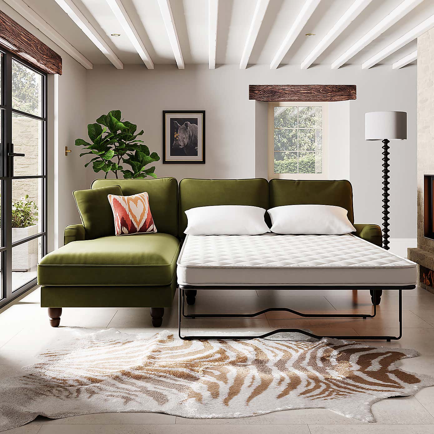 Beatrice Matte Velvet 4 Seater Corner Chaise Double Sofa Bed