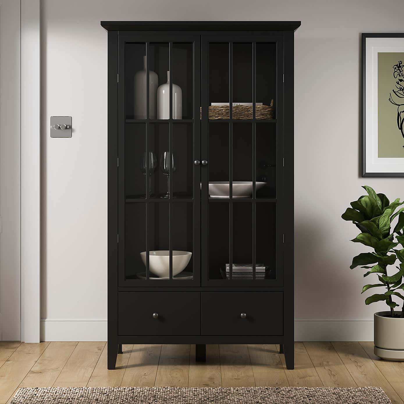 Lynton Glazed Display Cabinet, Black