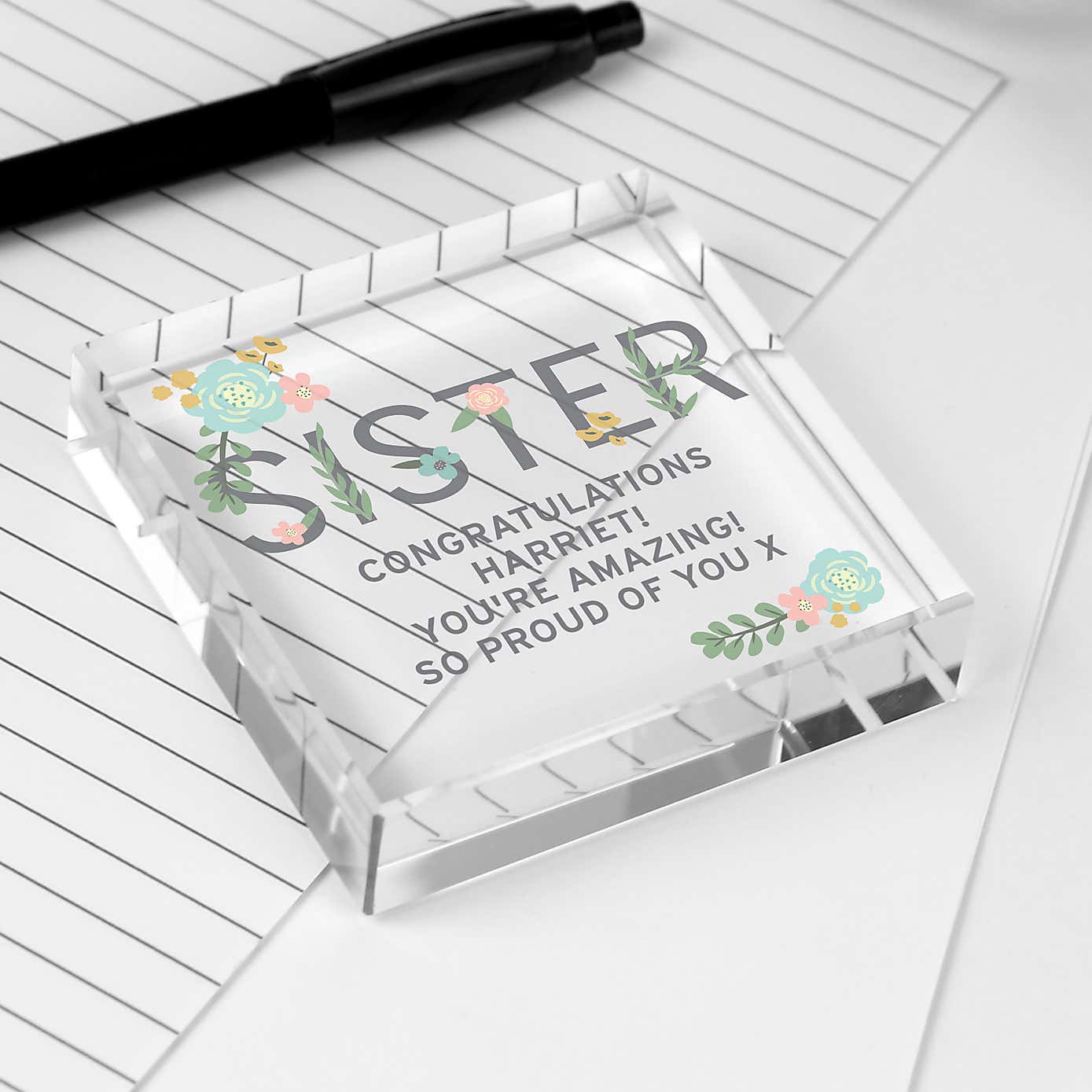 Personalised Floral Sister Crystal Token