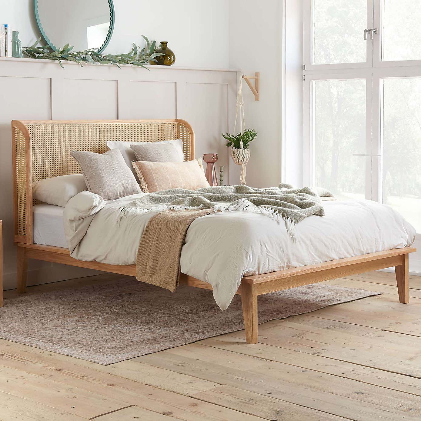 Birlea Astrid Rattan Bed Frame, Oak