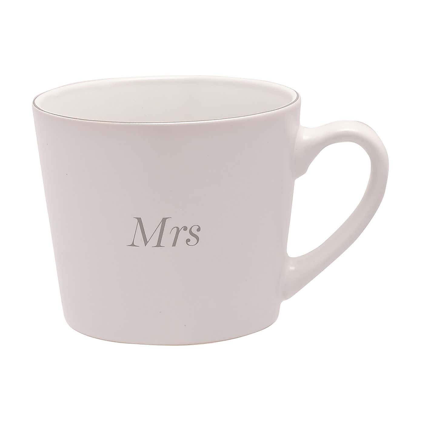 Amore Set of 2 Grey & White Mr & Mrs Mugs