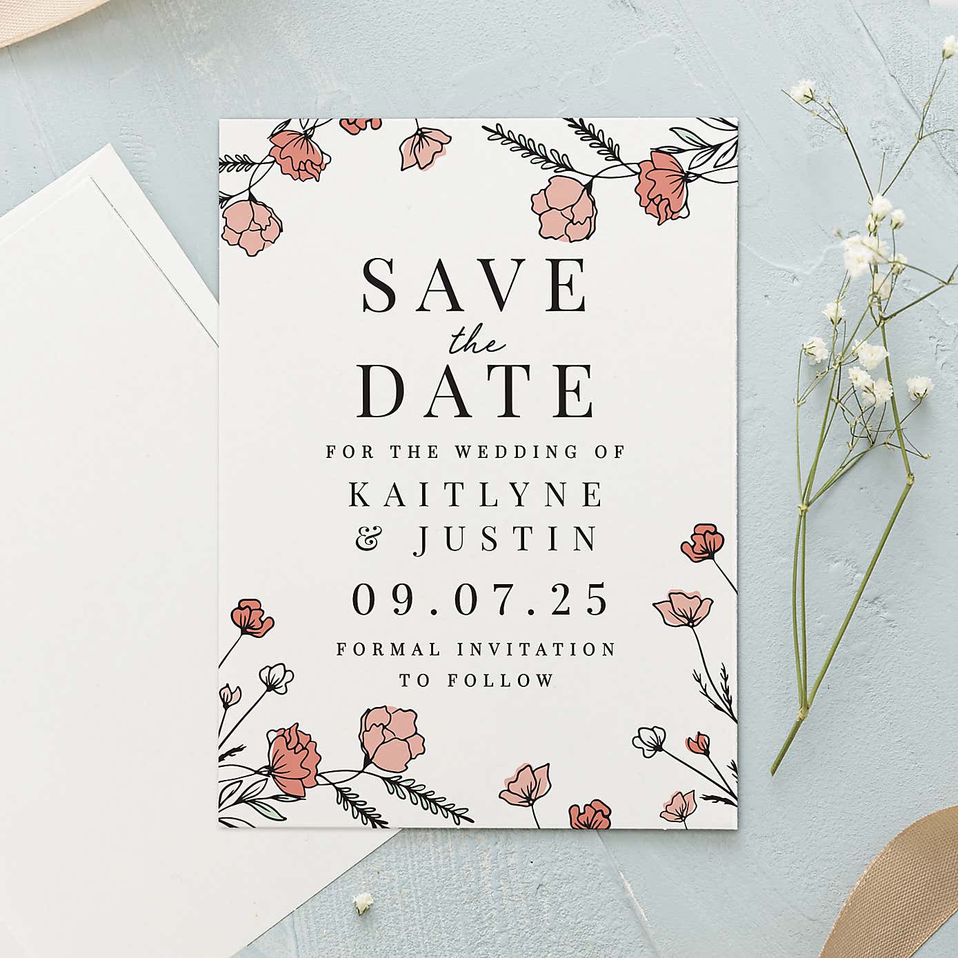 Pack of 36 Personalised Pink Floral Save the Date Cards
