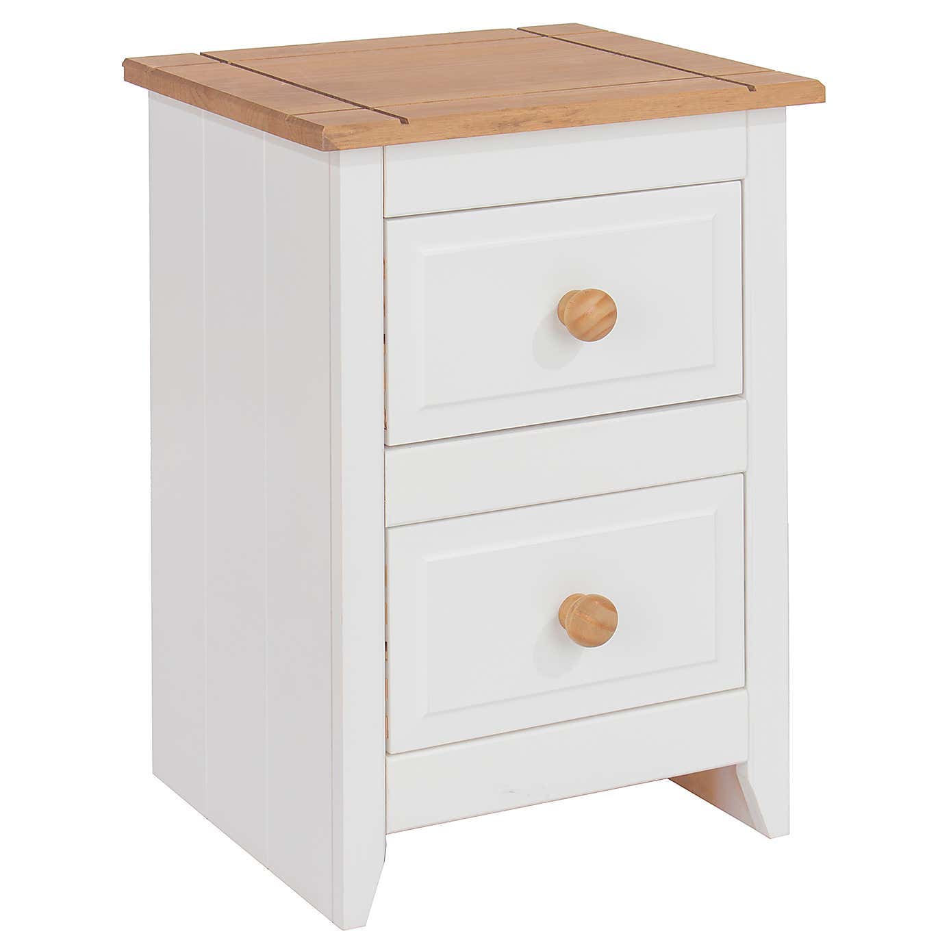 Capri Small 2 Drawer Bedside Table, White & Pine