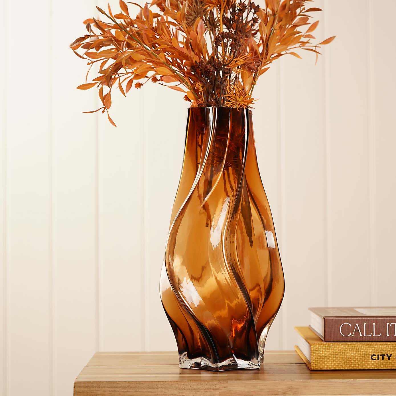 Hestia Amber Swirl Glass Vase