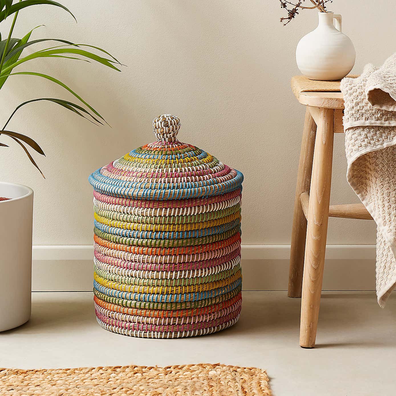 Rainbow Seagrass Storage Basket with Lid