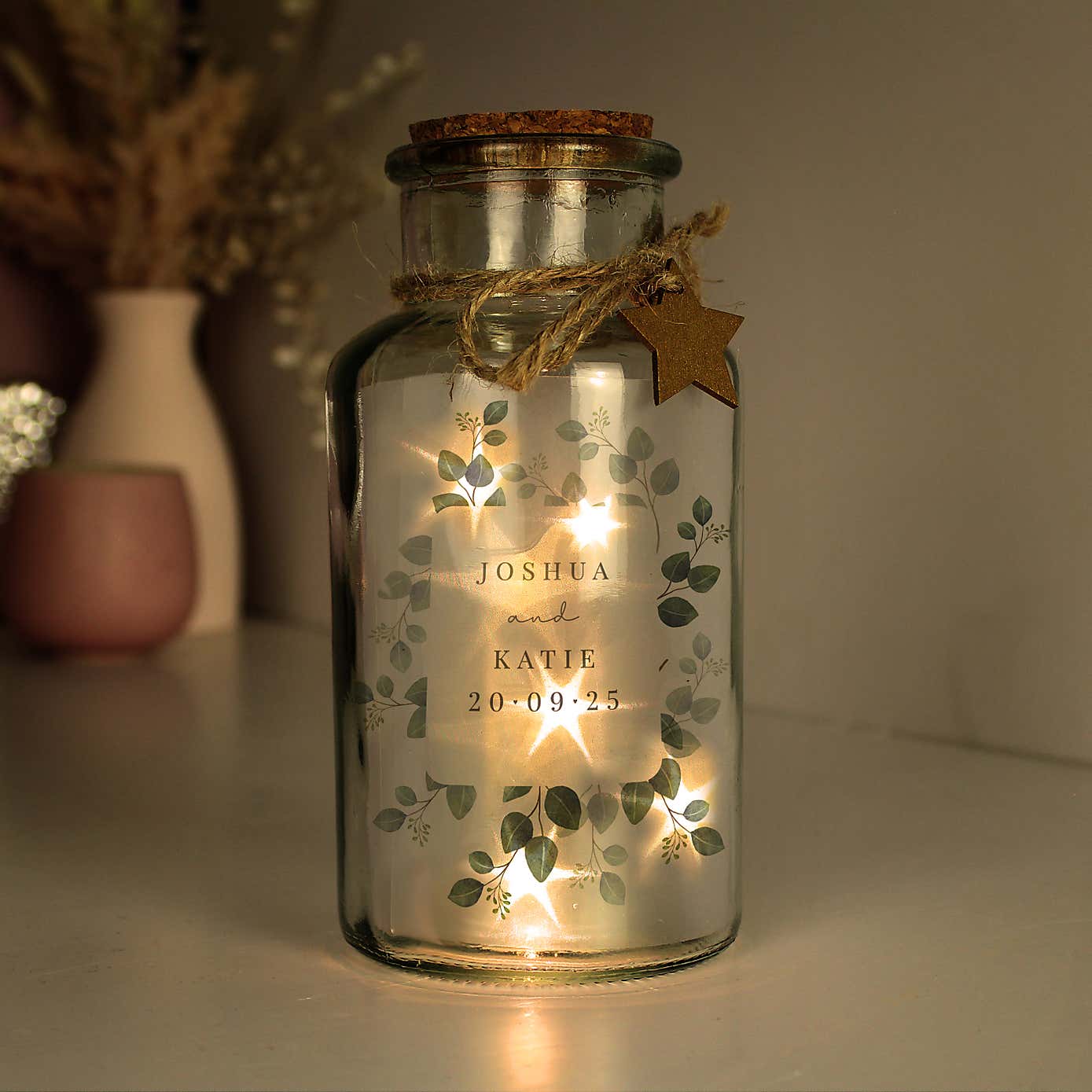 Personalised Botanical Glass LED Jar
