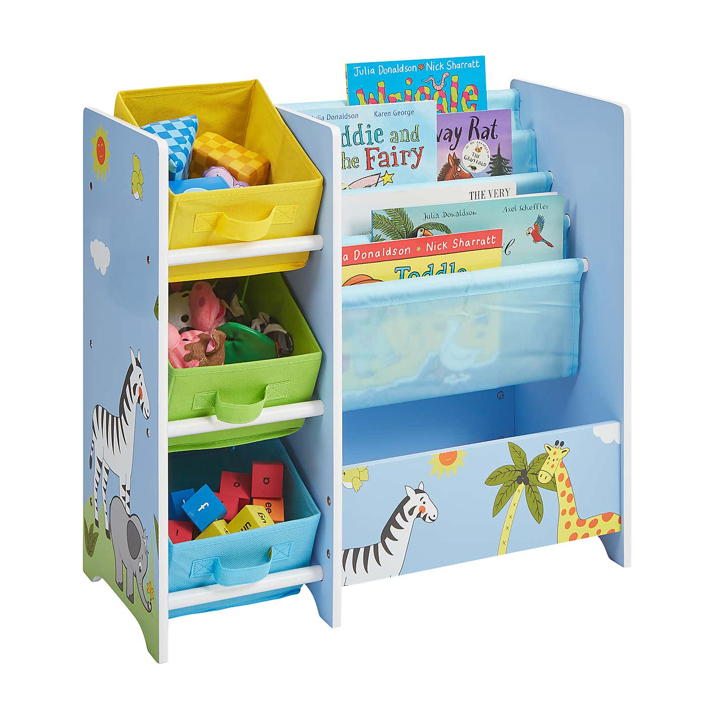 Liberty House Kids Safari Book Display With Three Fabric Storage Boxes