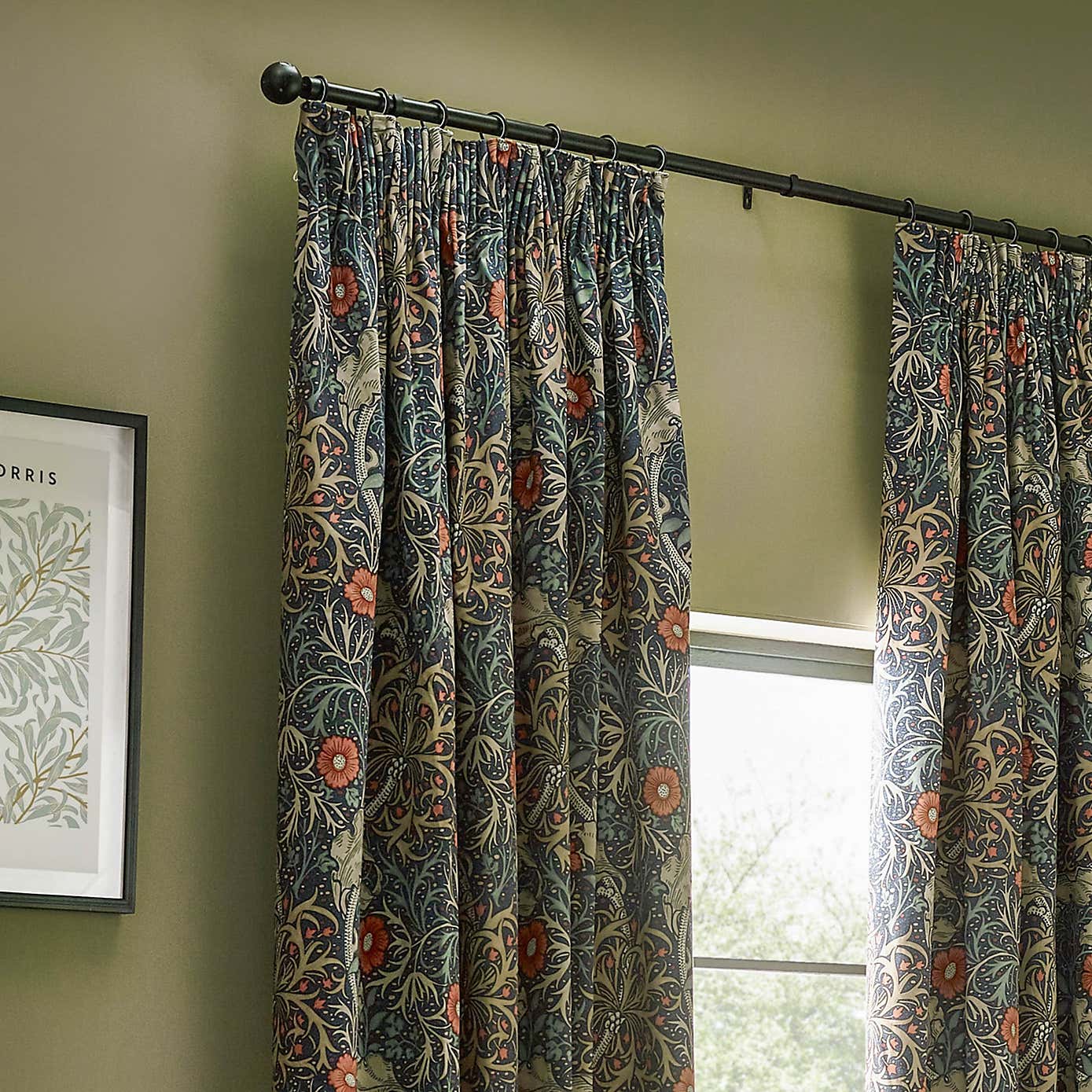 Morris & Co. Seaweed Matte Velvet Pencil Pleat Curtains
