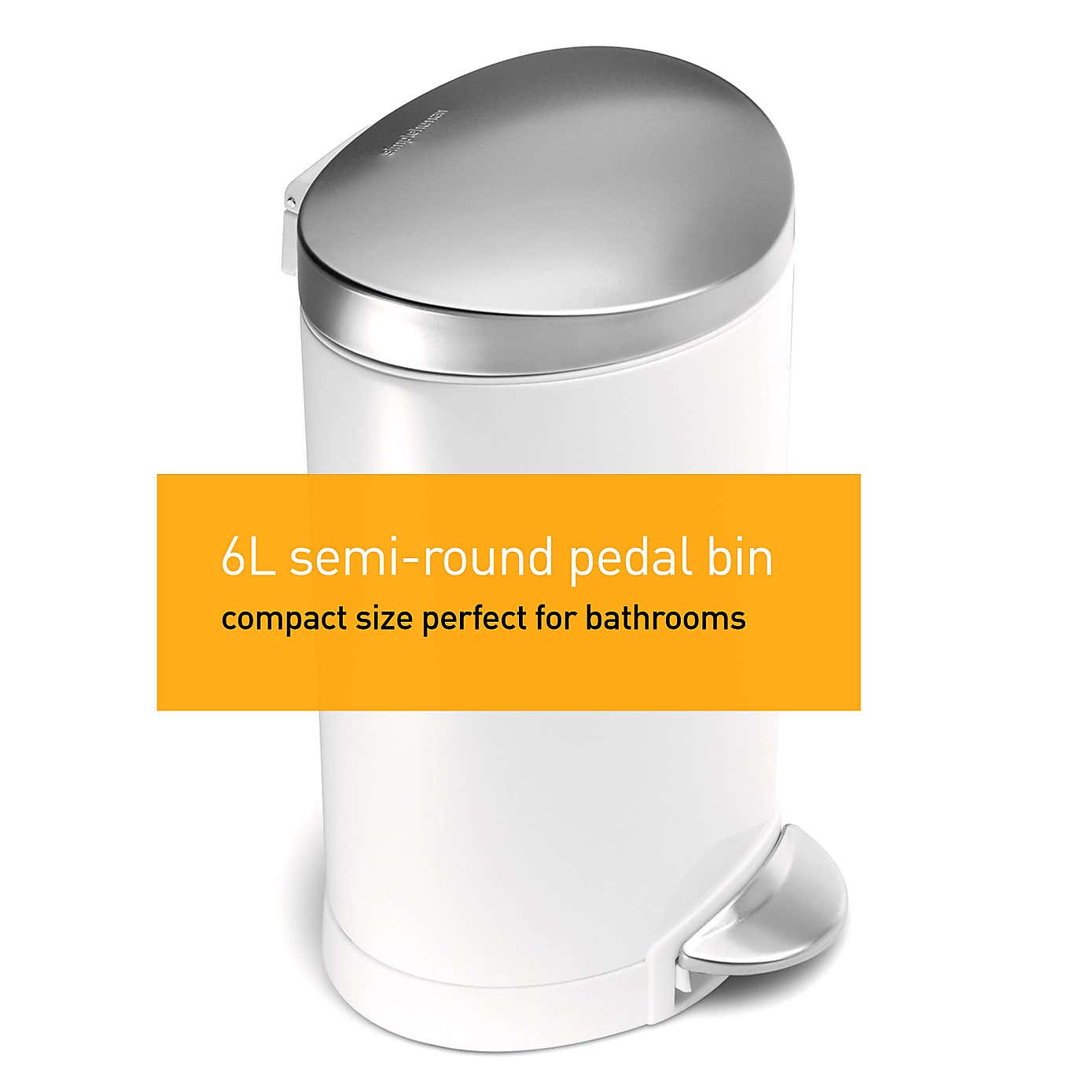 simplehuman White 6 Litre Semi Round Bin