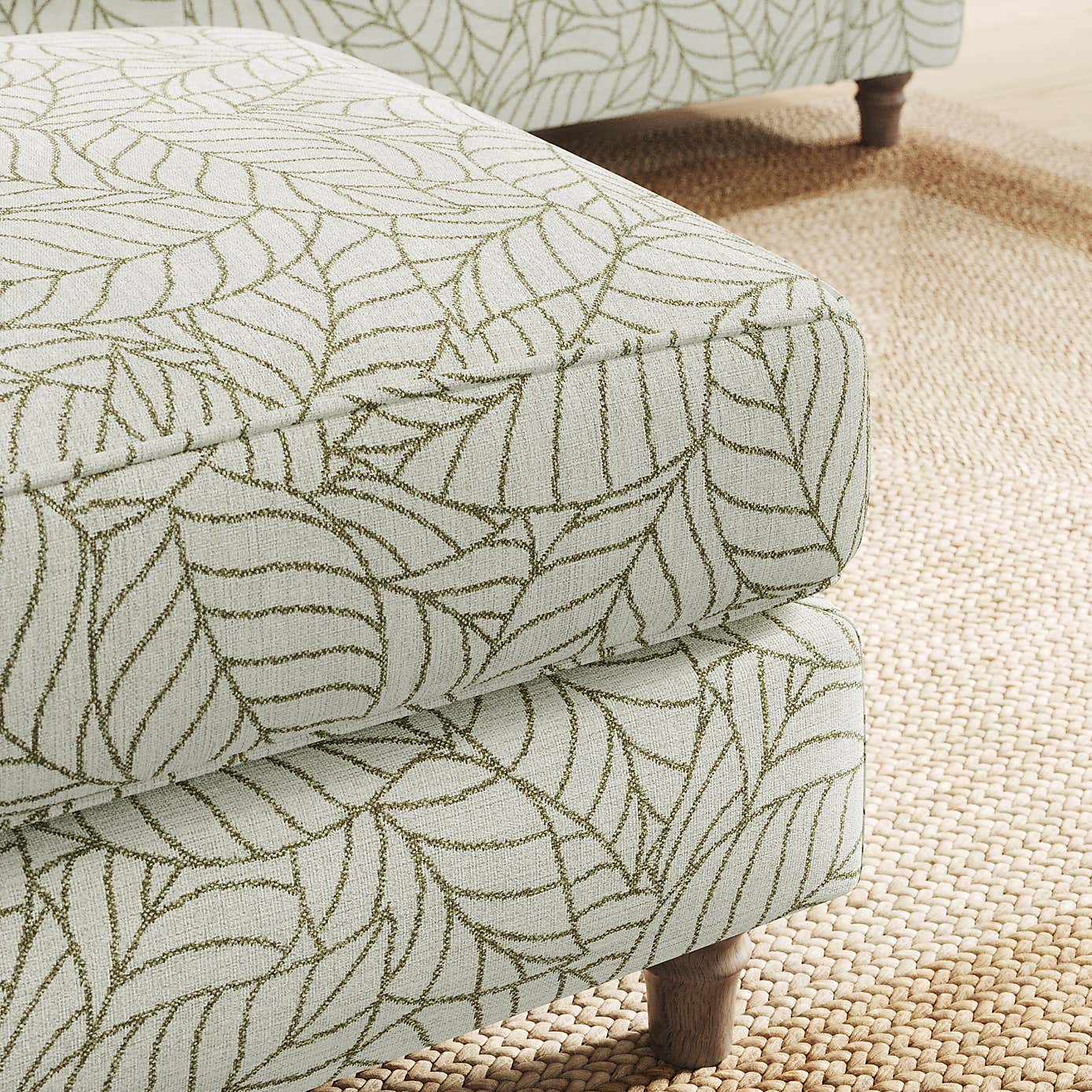 Flori Footstool, Leaf Print Fabric