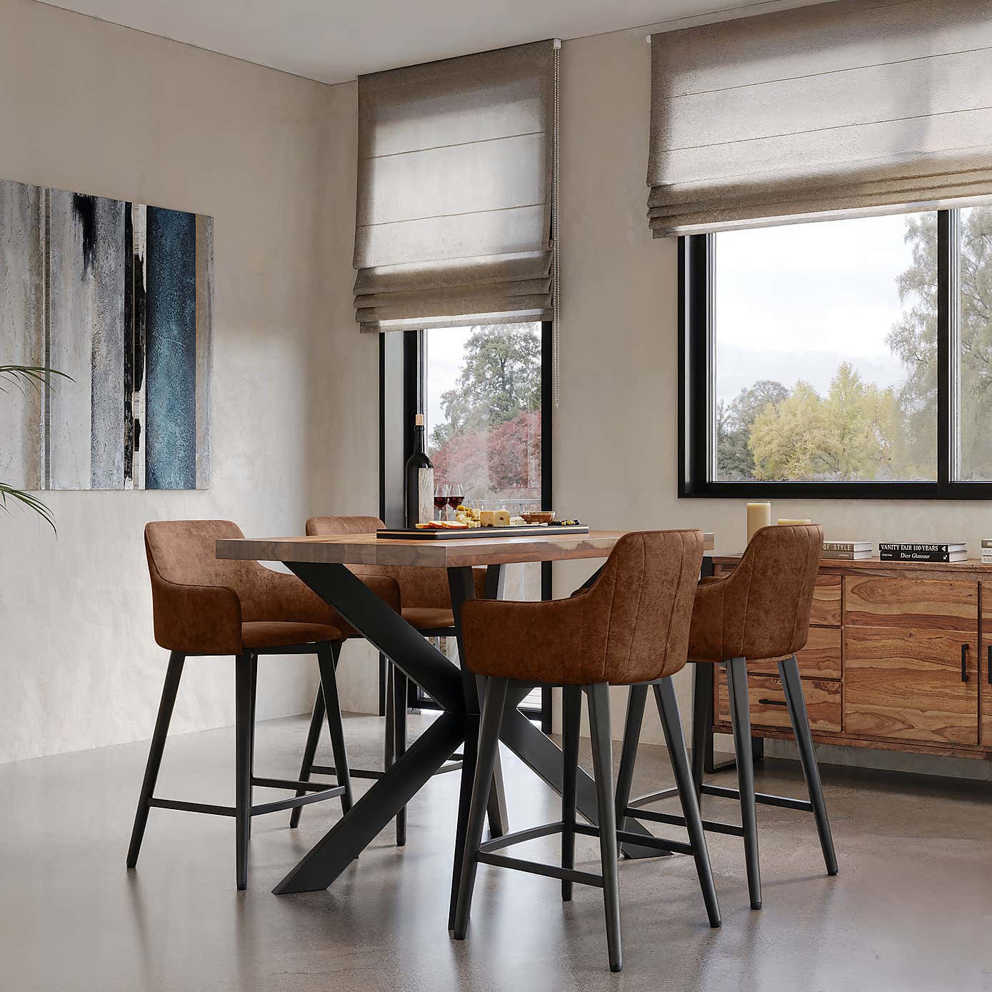 Indus Valley Logan 4 Seater Bar Table With 4 Logan Faux Leather Bar Stools