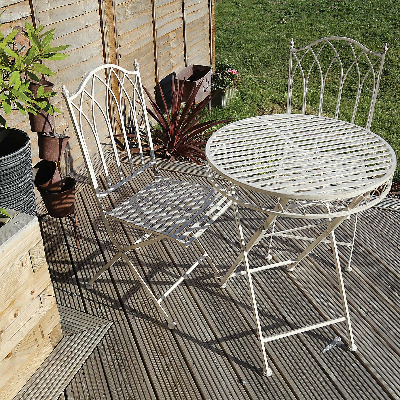 Charles Bentley Foldable Wrought Iron Grey Bistro Set