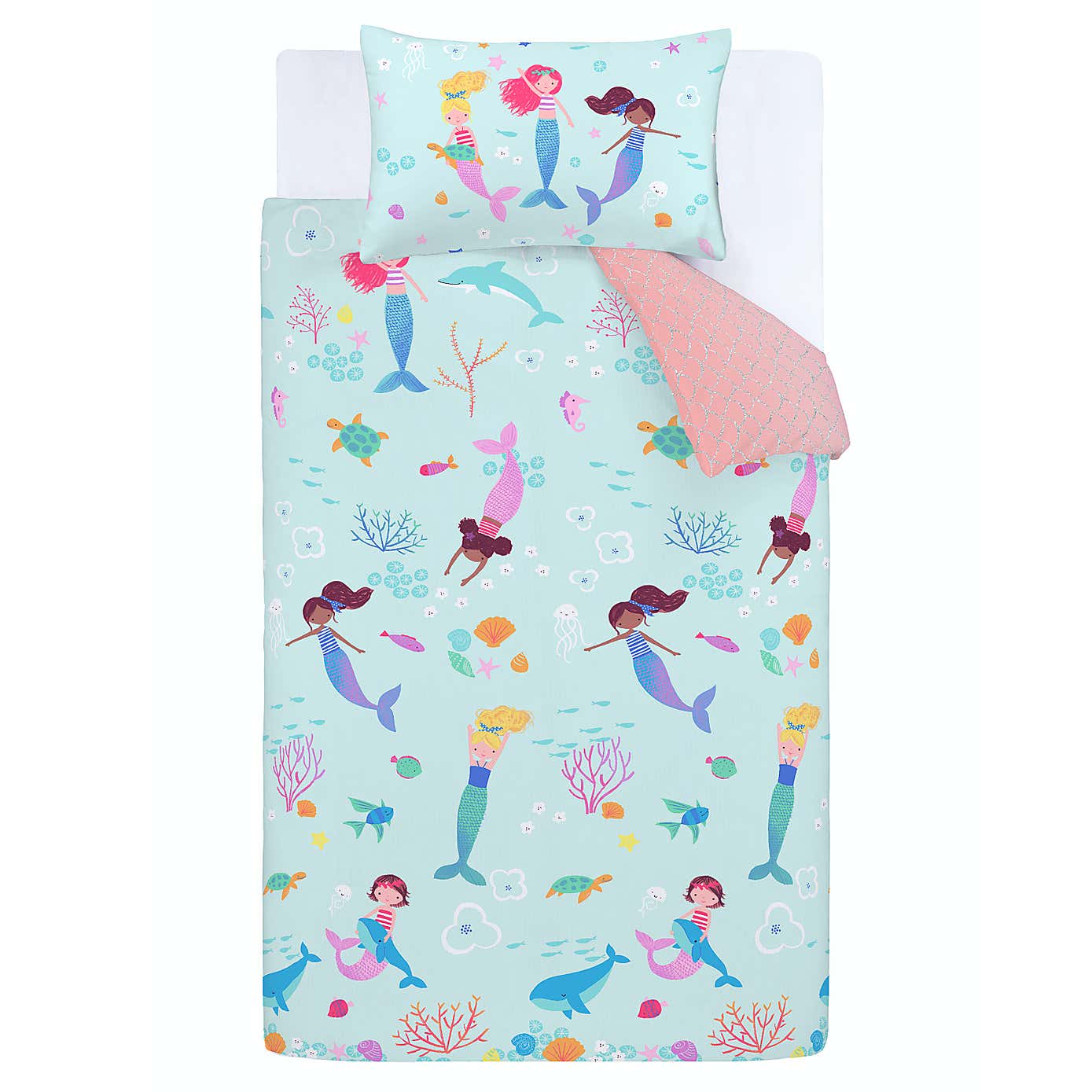 Catherine Lansfield Mermaid Reversible Single Duvet Cover & Pillowcase Set