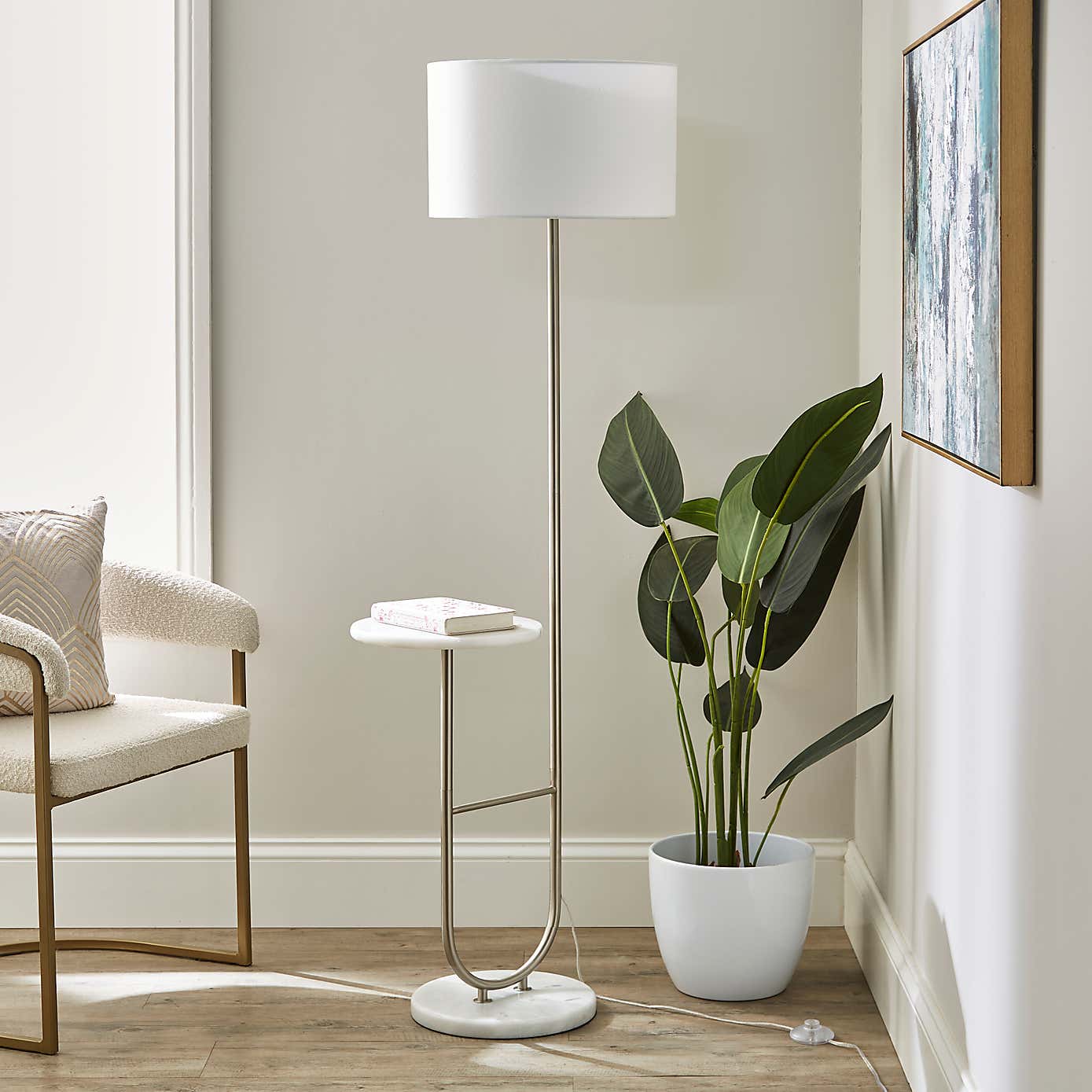 Carrara Marble Base Floor Lamp with Table