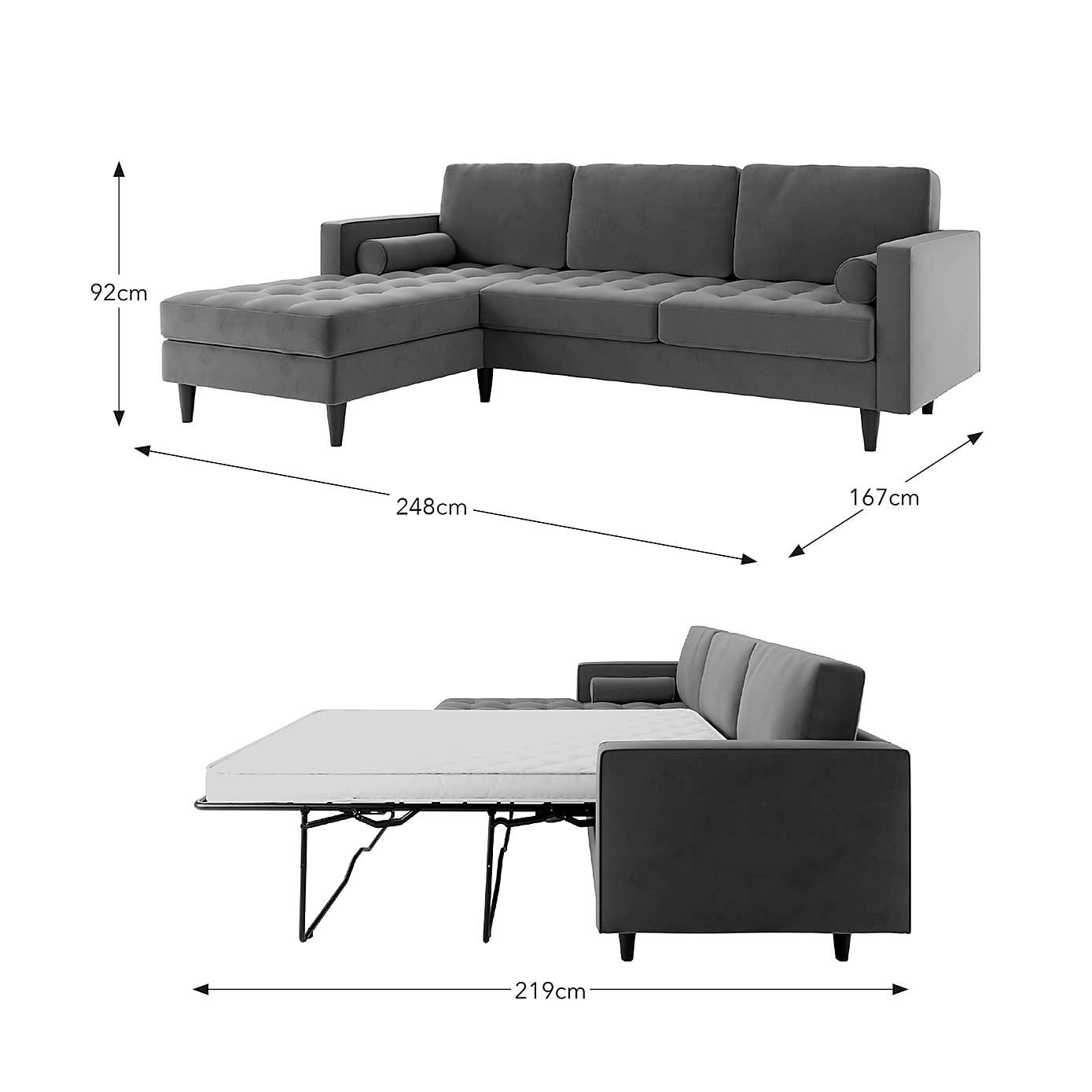 Zoe 4 Seater Corner Double Sofa Bed, Velvet