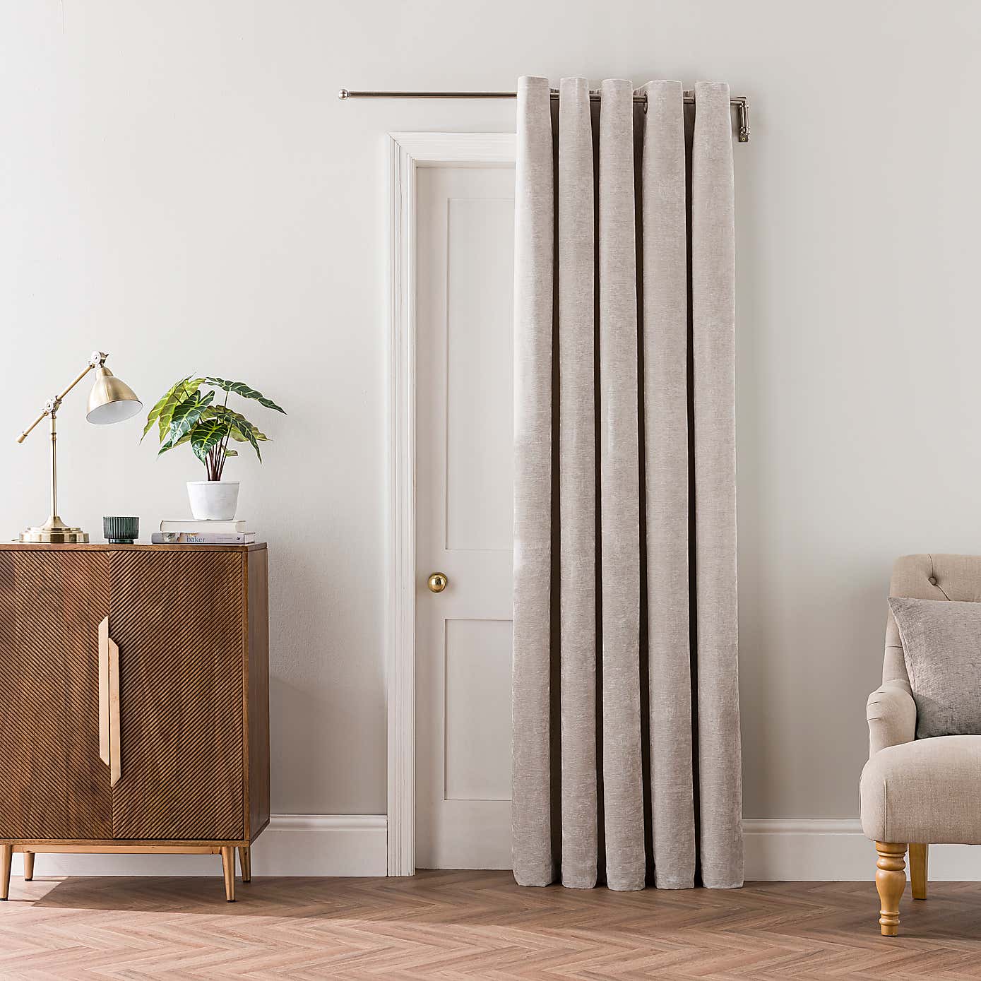 Vintage Chenille Olive Green Thermal Door Curtains