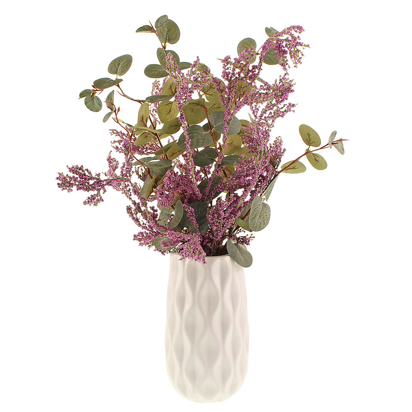 Artificial Berry and Eucalyptus Bouquet in White Vase