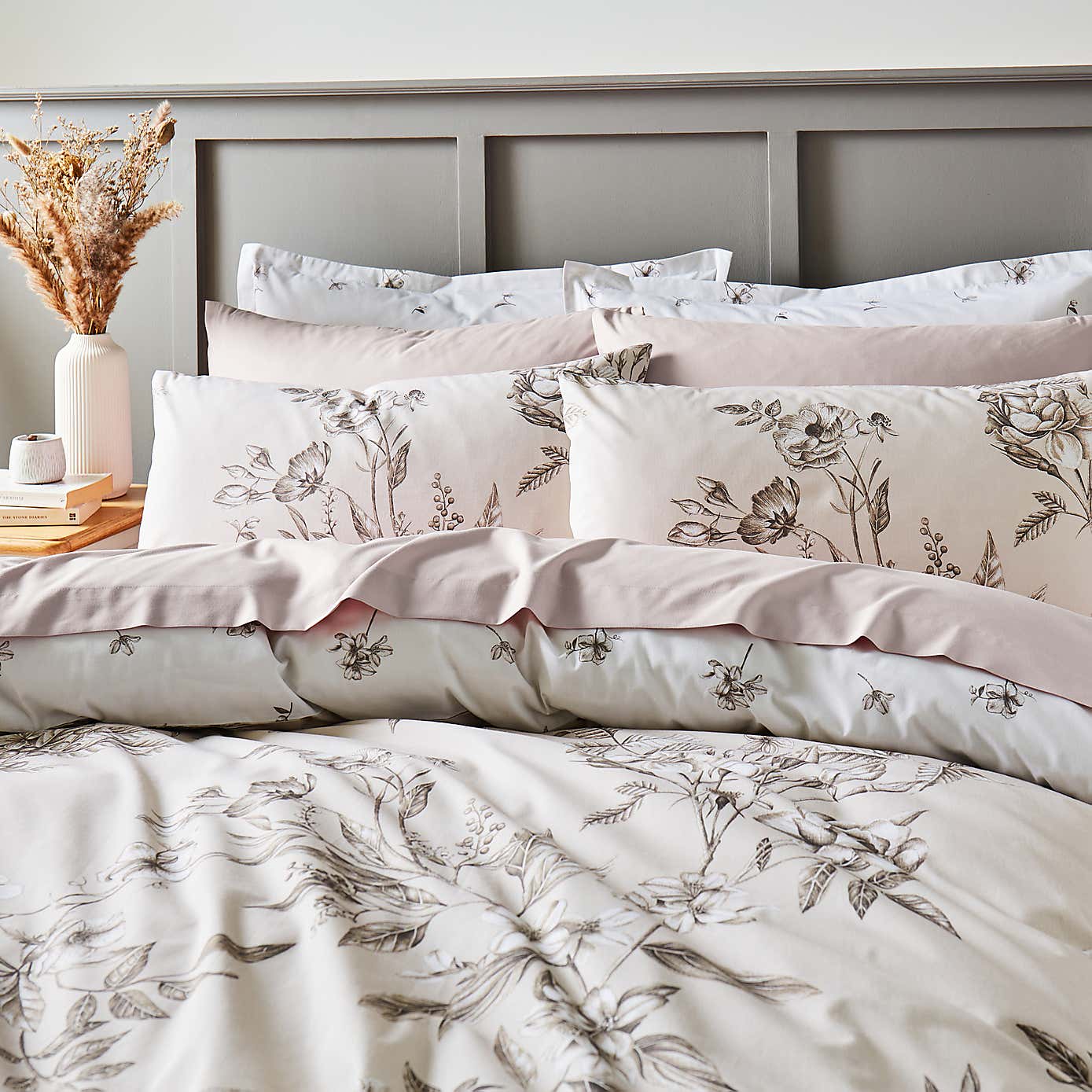 Bridget Etched Floral Natural Duvet Cover and Pillowcase Set