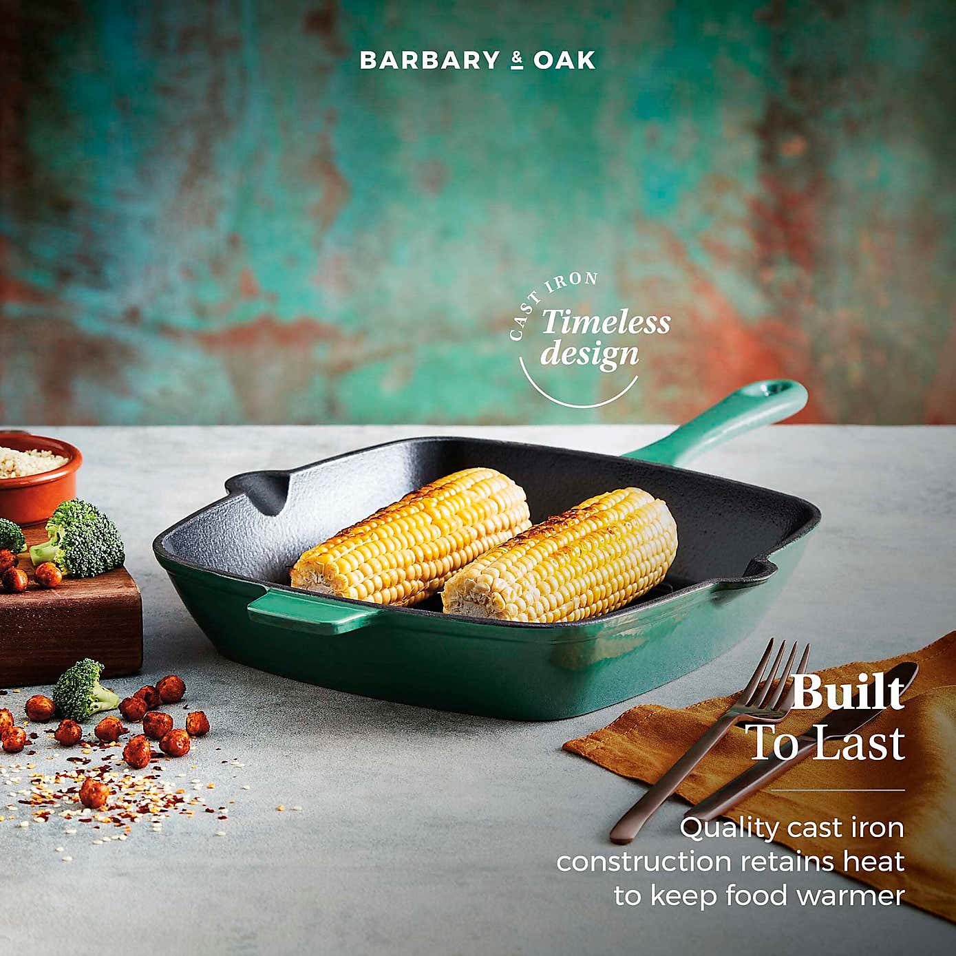 Barbary & Oak Cast Iron Grill Pan, 23cm