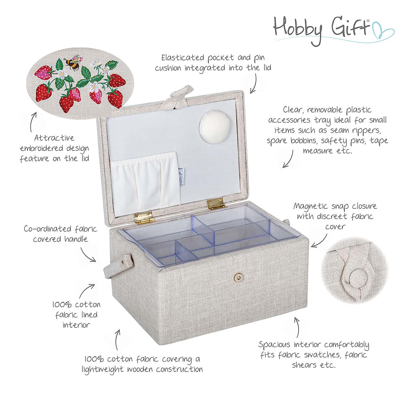 Hobby Gift Strawberry Greenhouse Medium Sewing Basket