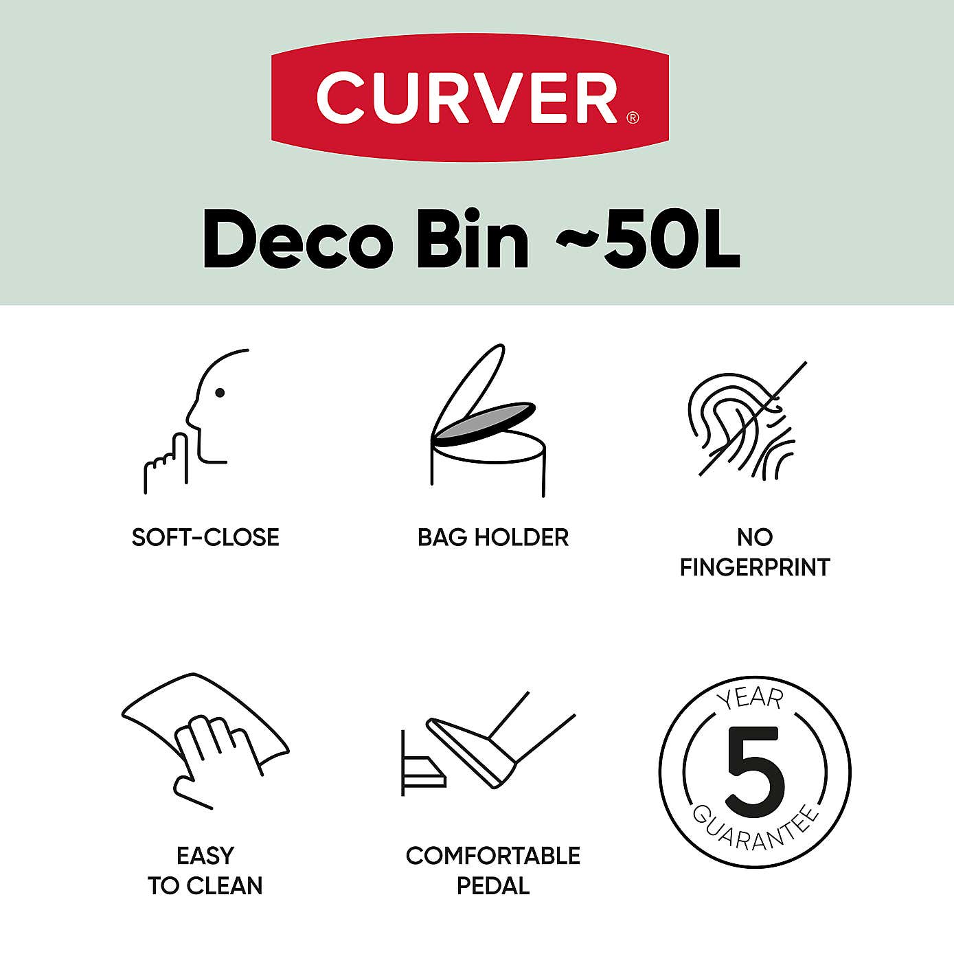 Curver 50 Litre Silver Deco Bin