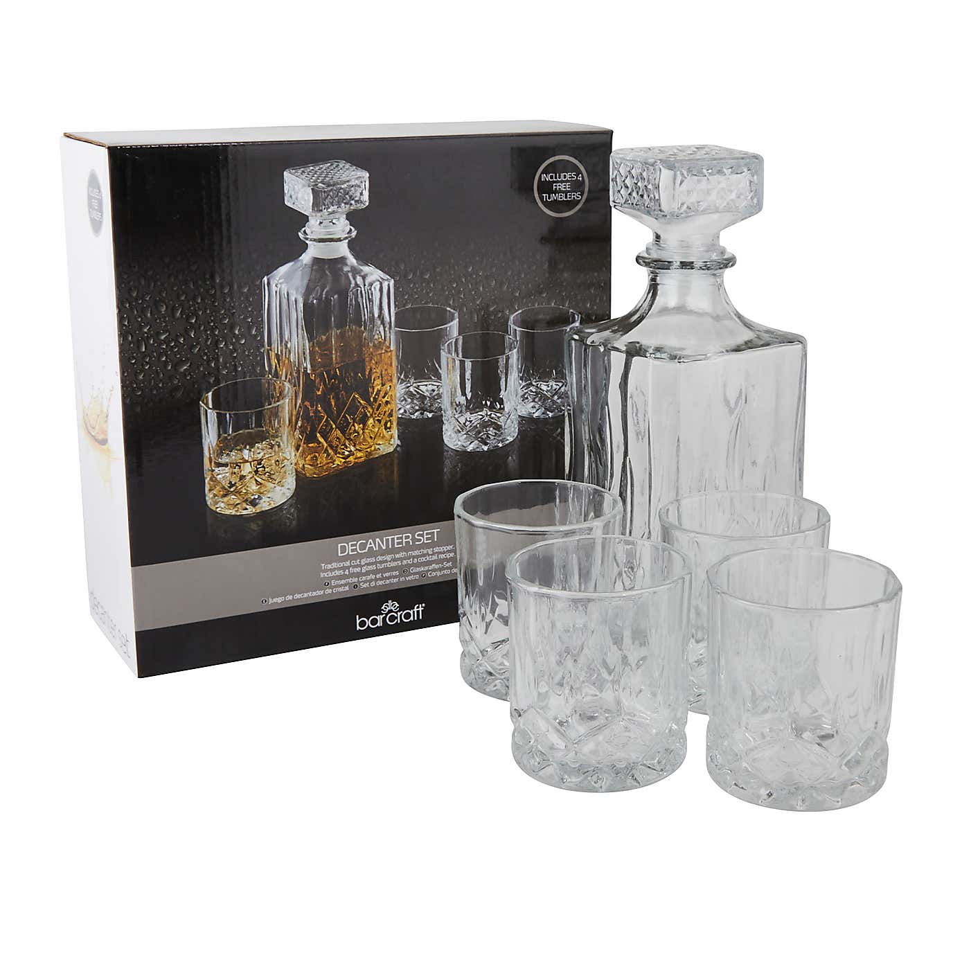 Barcraft Cut Glass Effect Decanter Set 900ml