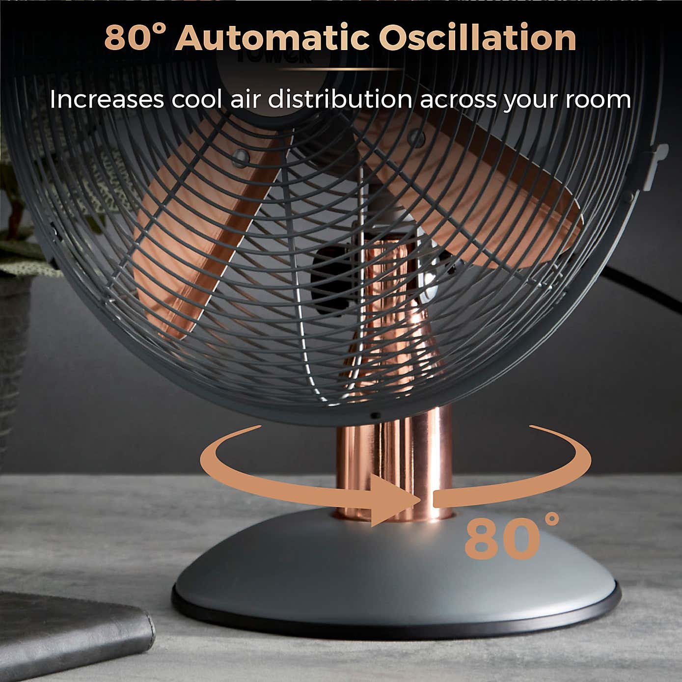 Tower Cavaletto 12" Rose Gold Desk Fan