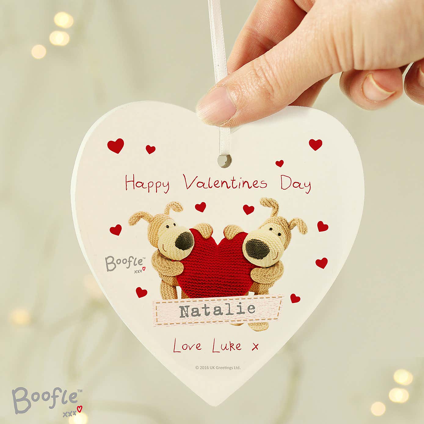 Personalised Boofle Shared Heart Wooden Heart Decoration