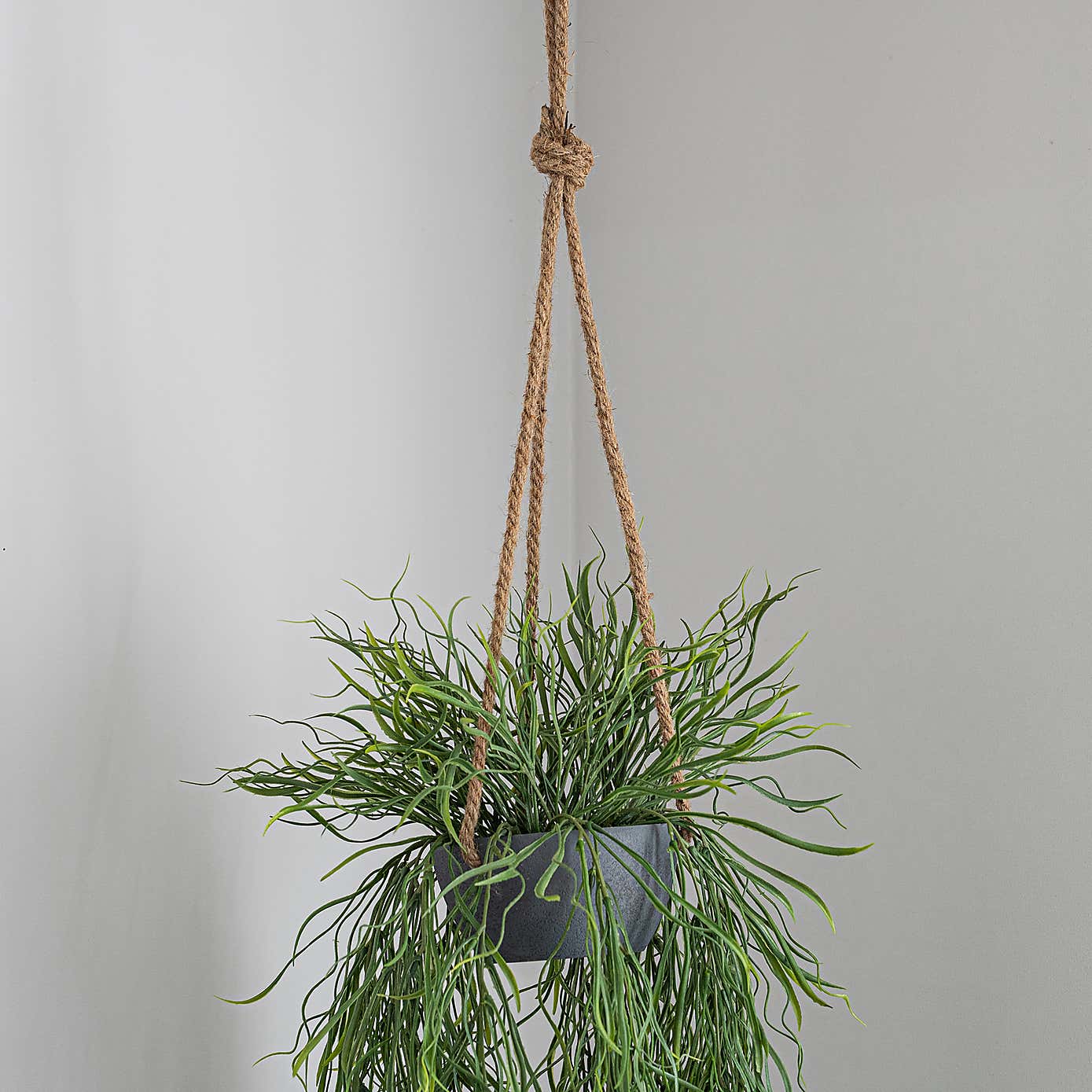 Artificial Trailing Grass in Hanging Grey Plant Pot