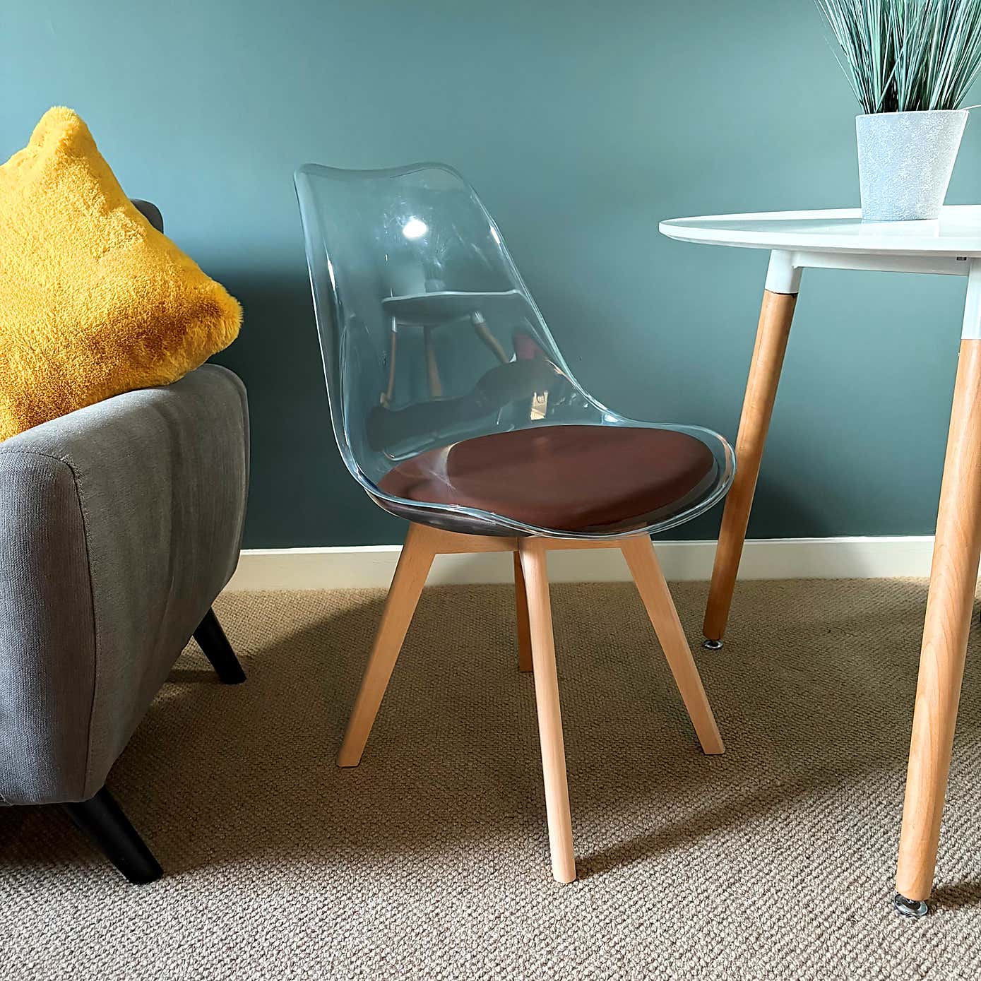 Fusion Living Soho Clear Plastic Dining Chair with Squared Legs