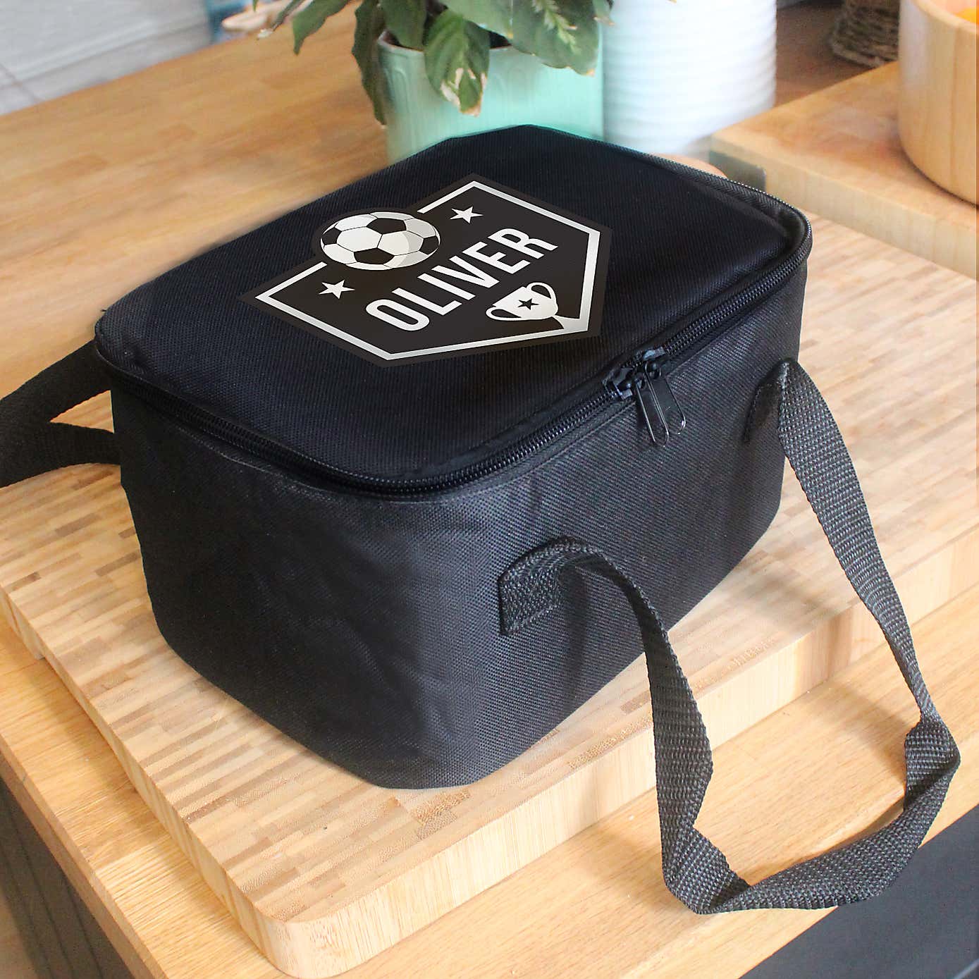 Personalised Black Football Lunch Bag