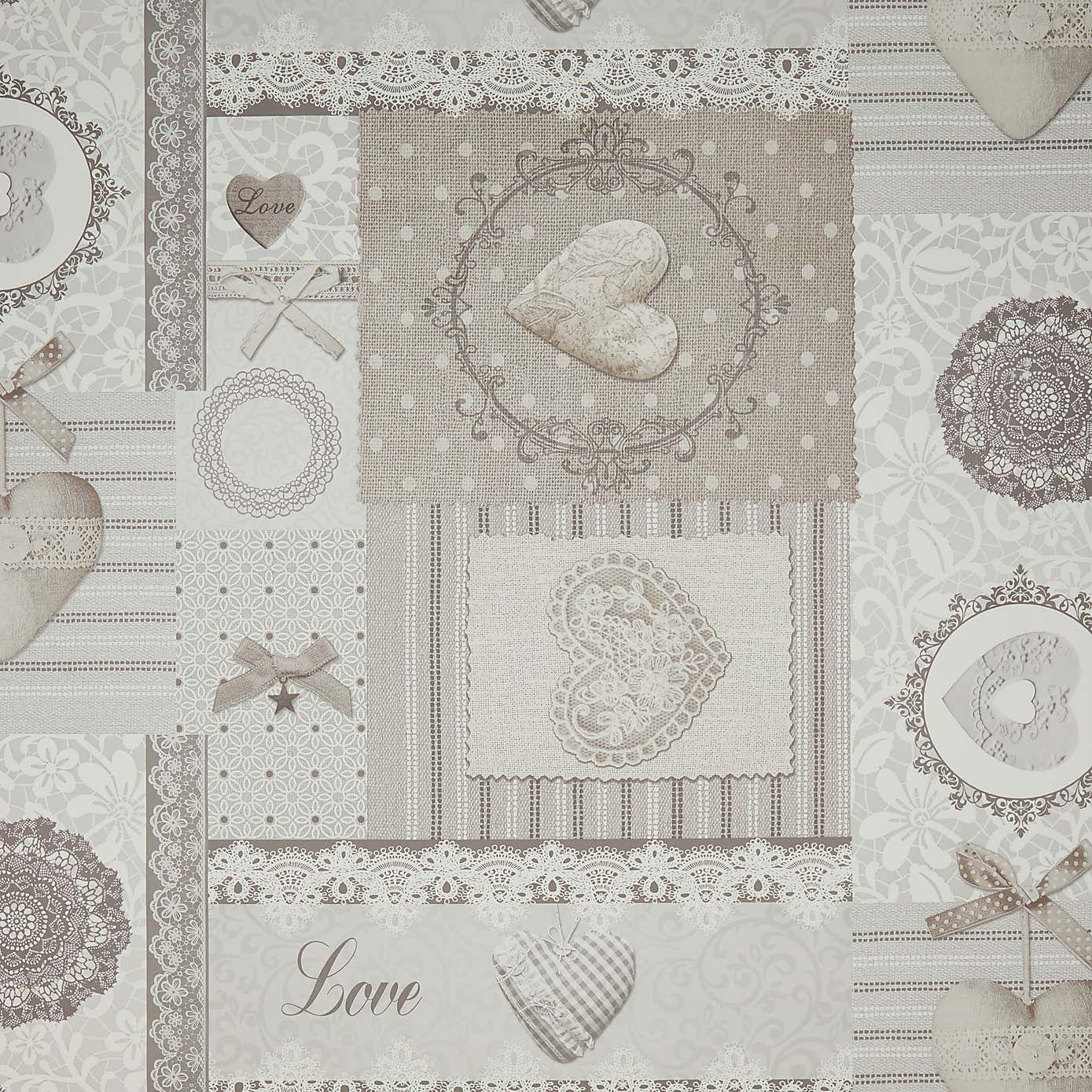 Vintage Hearts Grey PVC