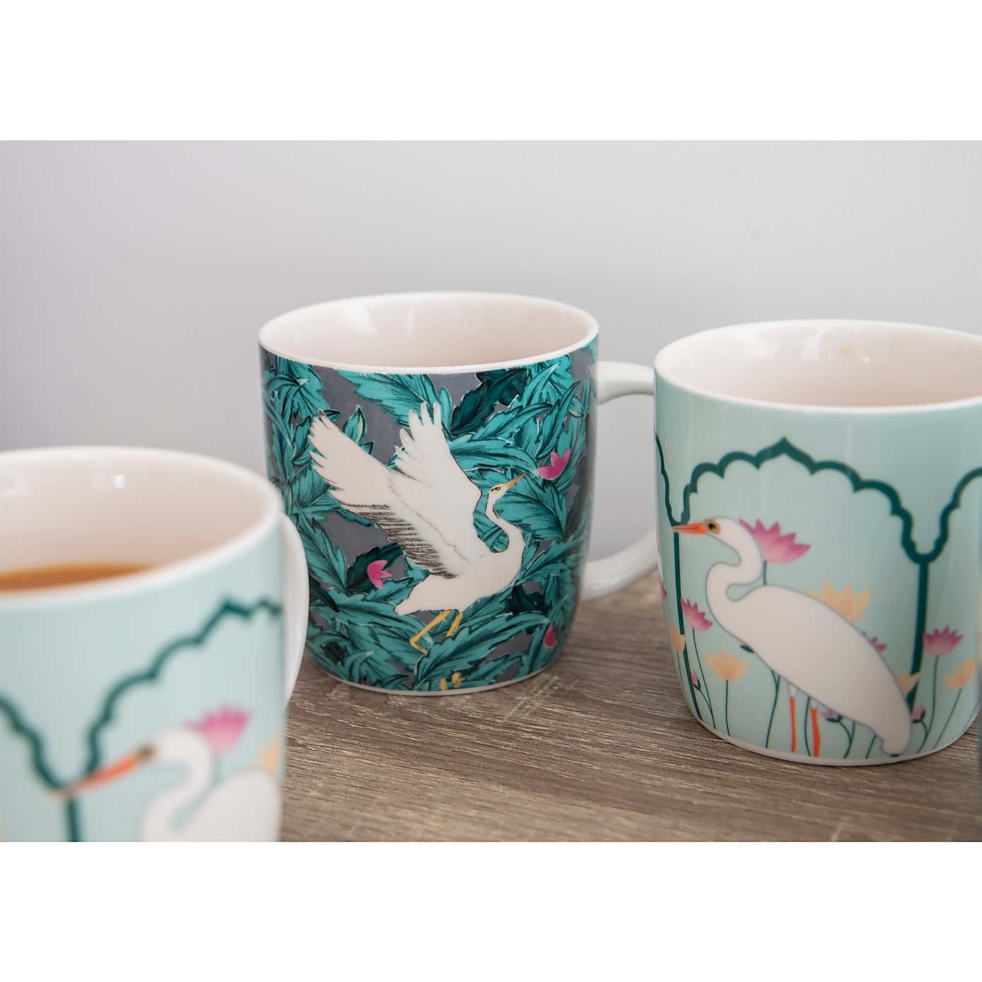 Kitchencraft Set of 4 Exotic Birds Green Stoneware Mugs
