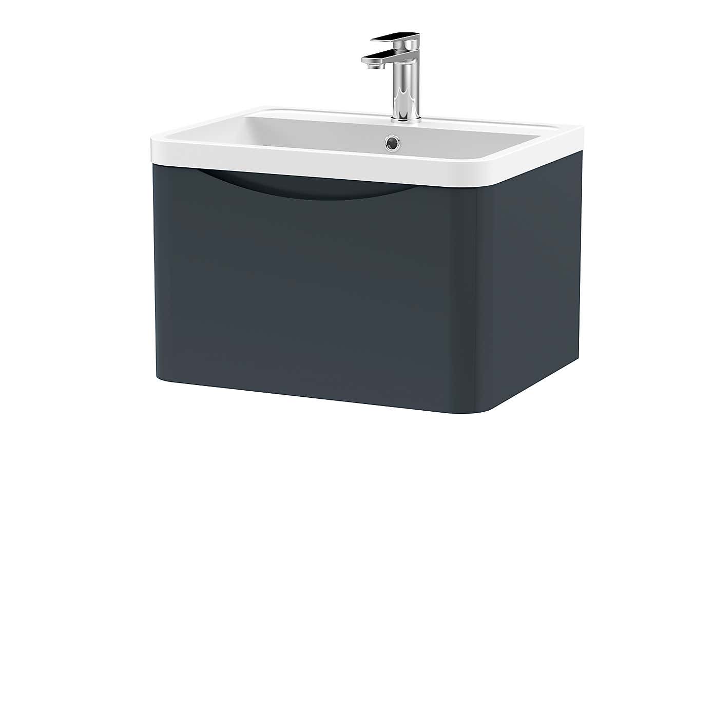 Lunar Wall Mounted 1 Drawer Vanity Unit with Polymarble Basin