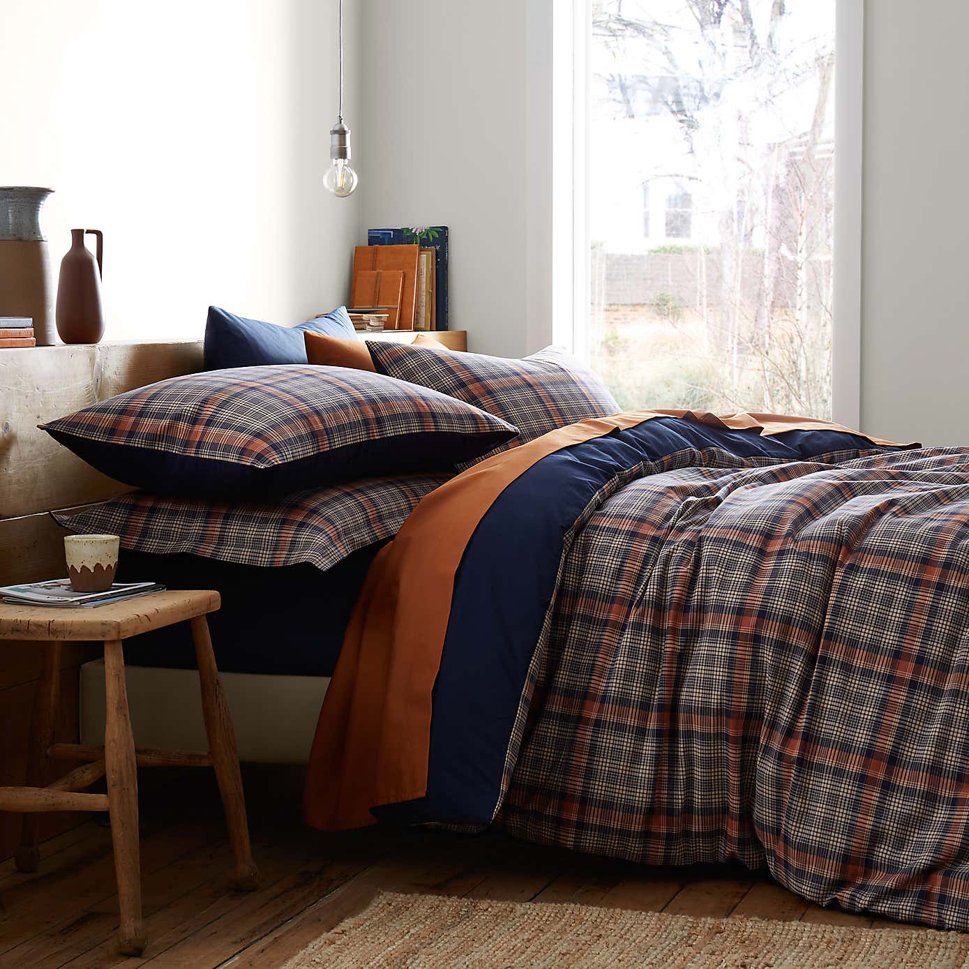 Calie Check Navy Duvet Cover and Pillowcase Set