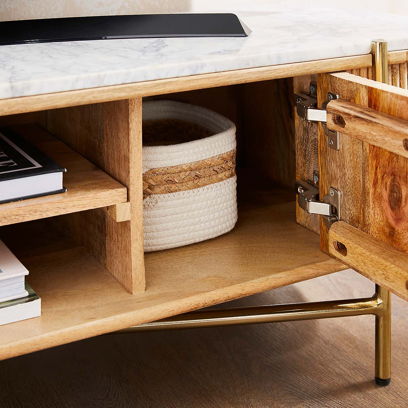 Alina Fluted Wide TV Unit, Mango Wood